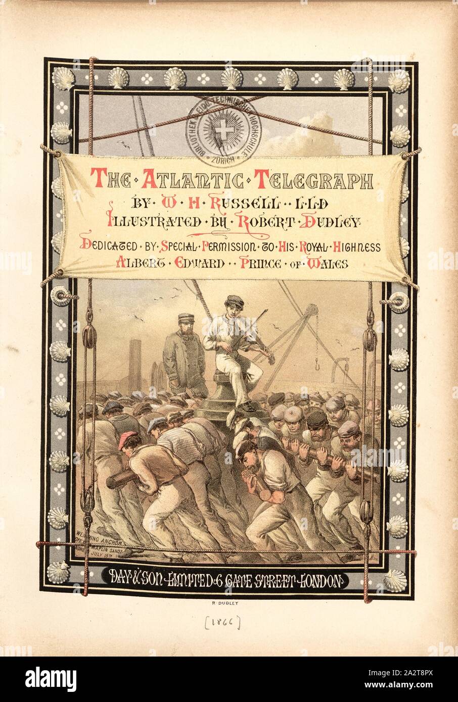 Mit einem Gewicht von Anker werfen die Maplin Sands, Nore, Juli 15th, verankert die Great Eastern am 15. Juli 1865 an der Nore in England, Titel Kupfer, Dudley, Robert (Ill.); Tag & Co (Lith.), 1866, William Howard Russel; Robert Dudley: Der atlantic Telegraph. Durch besondere Erlaubnis, Seine Königliche Hoheit Prinz Albert Edward von Wales gewidmet. London: Tag und Sohn beschränkt, [1866 Stockfoto