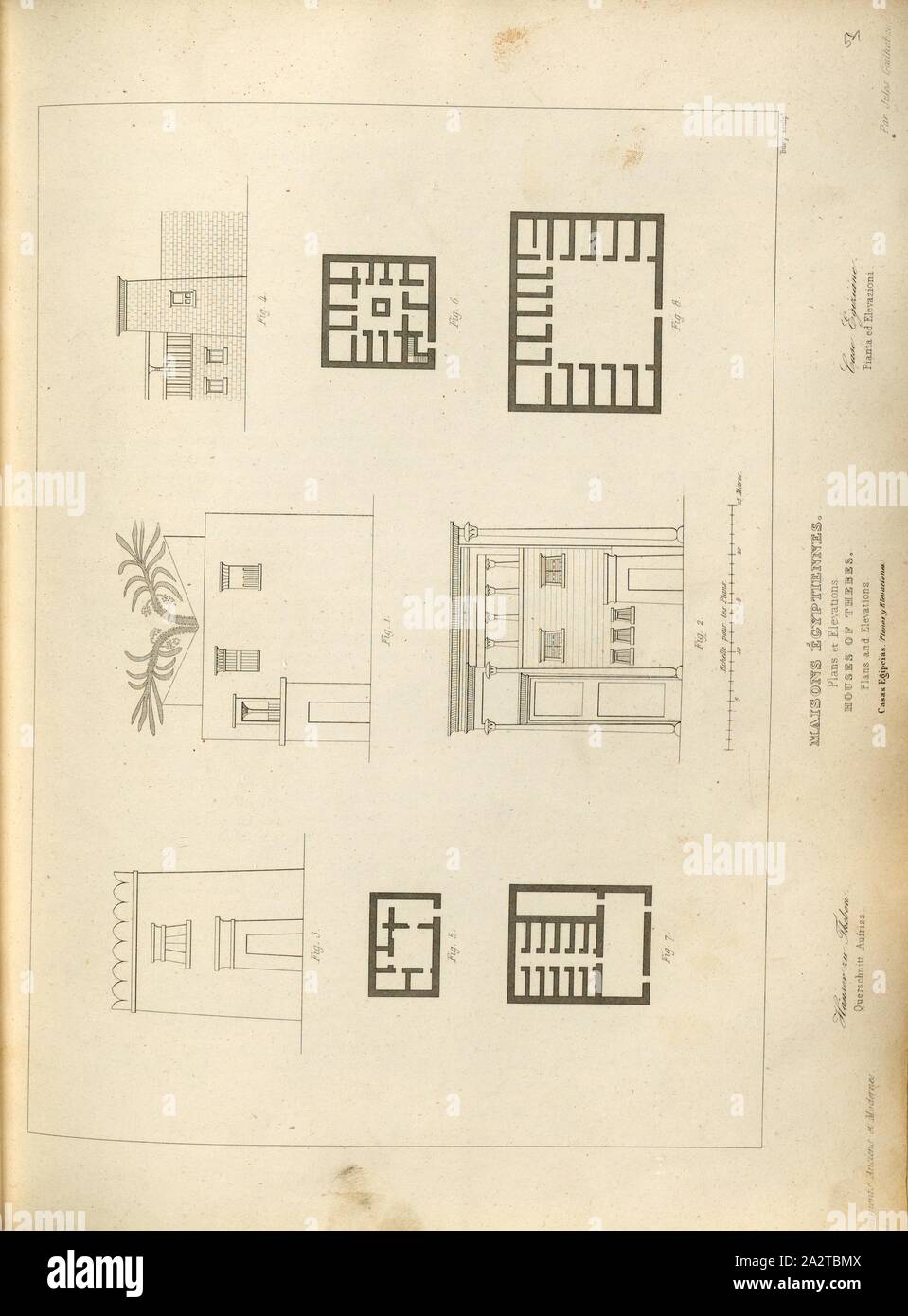 Ägyptische Häuser, Häuser in Luxor während der alten ägyptischen Zivilisation, unterzeichnet: Bury (sculp.), Abb. 39, S. 173, Bury (sculp.), 1853, Jules Gailhabaud: Denkmäler anciens et modernes. Bd. 1, Bl. 1. Paris: Librairie de Firmin Didot Freres, 1853 Stockfoto