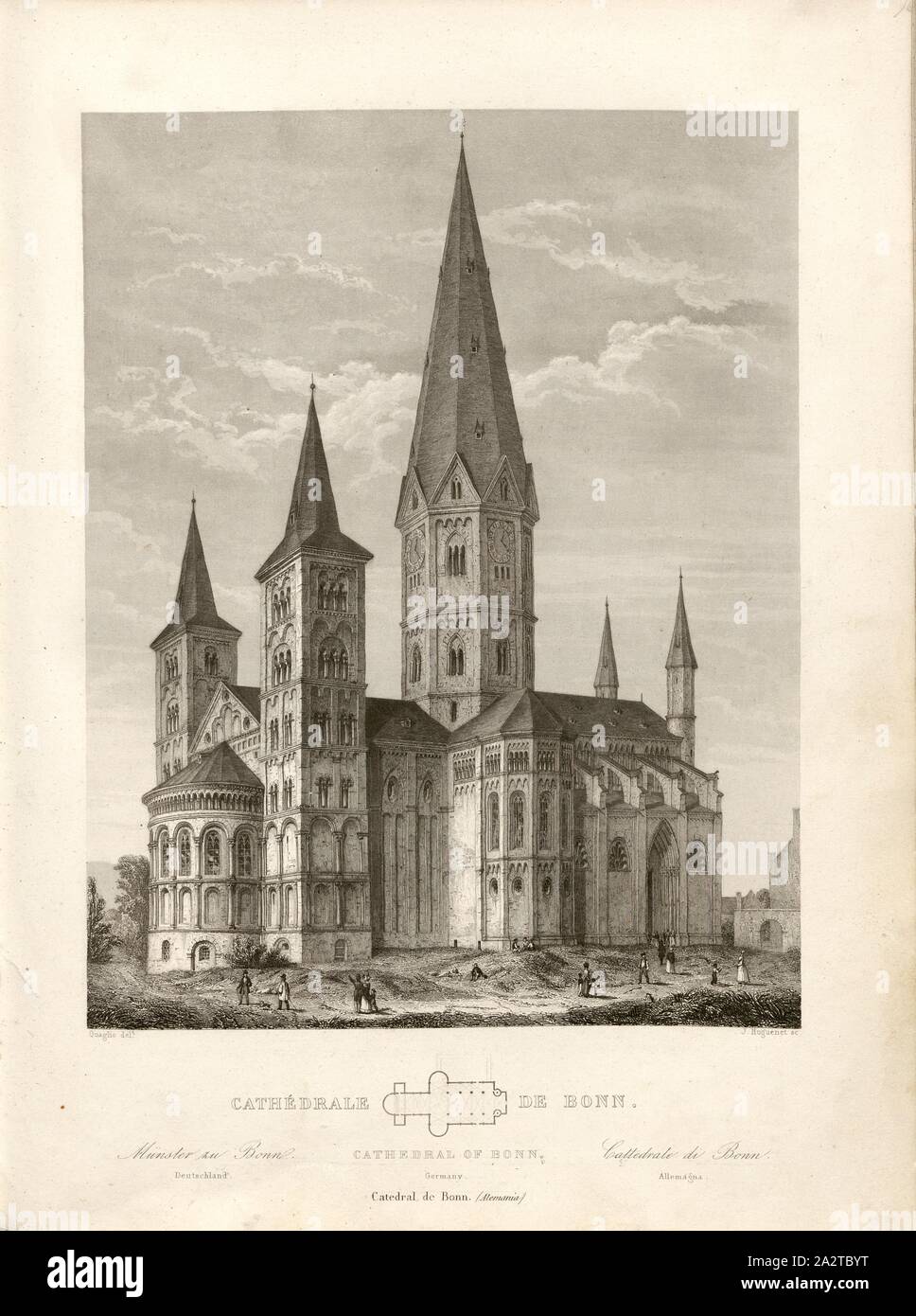 Die Kathedrale von Bonn, Bonn, Münster, unterzeichnet: Quaglin del, J. Huguenet sc, Abb. 77, S. 251, Quaglin (Del.); Huguenet, Jacques J. (sc.), 1853, Jules Gailhabaud: Denkmäler anciens et modernes: Sammlung Formant une histoire de l'architecture des différents peuples à toutes les Epochen. Paris: Librairie de Firmin Didot Freres, 1853 Stockfoto