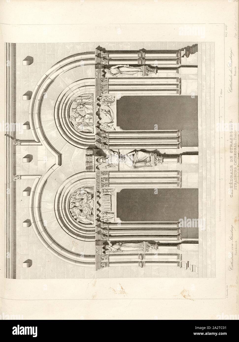 Das Straßburger Münster. Frankreich, Eingang in die südlichen Querschiff der Kathedrale von Straßburg mit tympanon Krönung der Jungfrau Maria, Marian Tod, Zahlen der Ecclesia und Synagoge, König Salomo, unterzeichnet: Amoudru del, Bury sculp, Abb. 81, S. 276, Amoudru (Del.); Bury, Jean Baptiste Marie (sc.), 1853, Jules Gailhabaud: Denkmäler anciens et modernes: Sammlung Formant une histoire de l'architecture des différents peuples à toutes les Epochen. Paris: Librairie de Firmin Didot Freres, 1853 Stockfoto