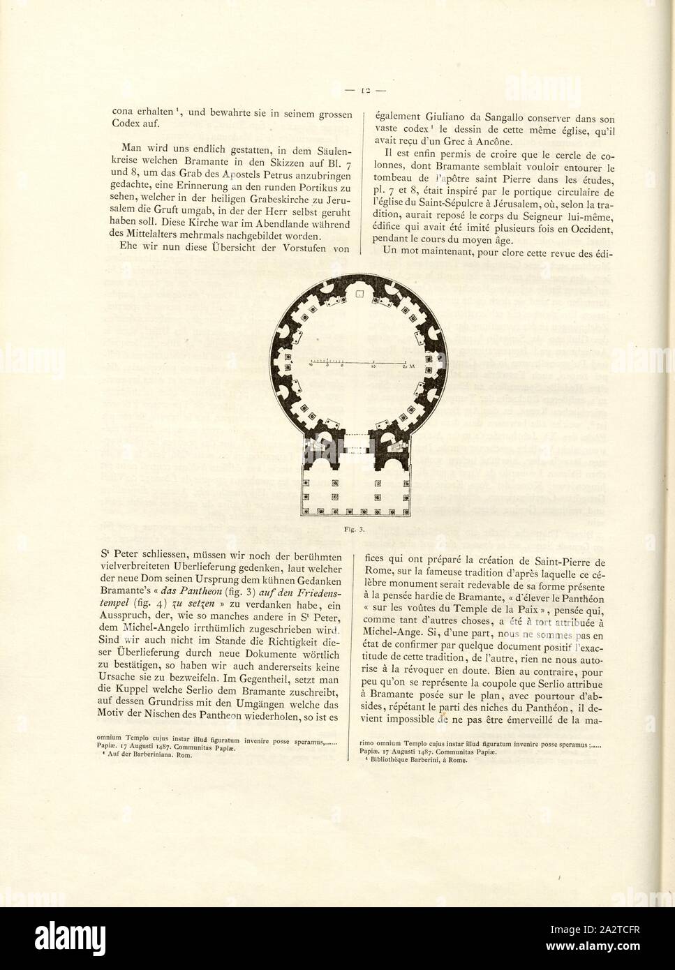 Pantheon, Grundriss des Pantheon, Abb. 3, S. 12, Heinrich Geymüller: ursprünglichen Entwürfe für Sanct Peter Sterben in Rom von Bramante, Raphael Santi, Fra Giocondo, den Sangallo u. a.m.: nebst zahlreichen Ergänzungen und einems Texte. Wien: Lehmann und Wentzel; Paris: Verlag von J. Baudry, MDCCCLXXV [1875 Stockfoto