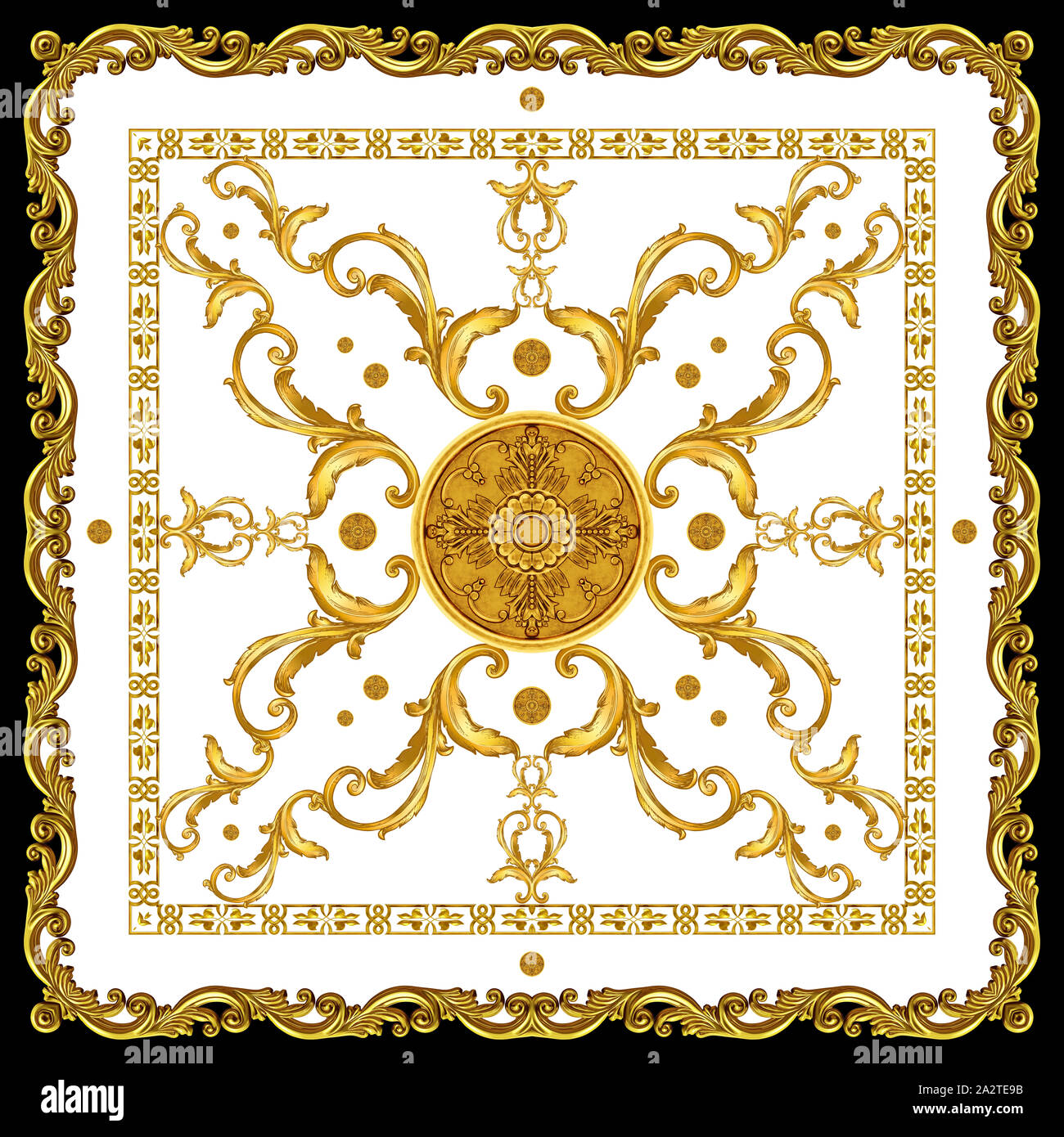 Seidenschal mit goldenen Ketten. Schmuck Schal Design. Luxus Golden Barock. Bereit für Textildruck. Stockfoto