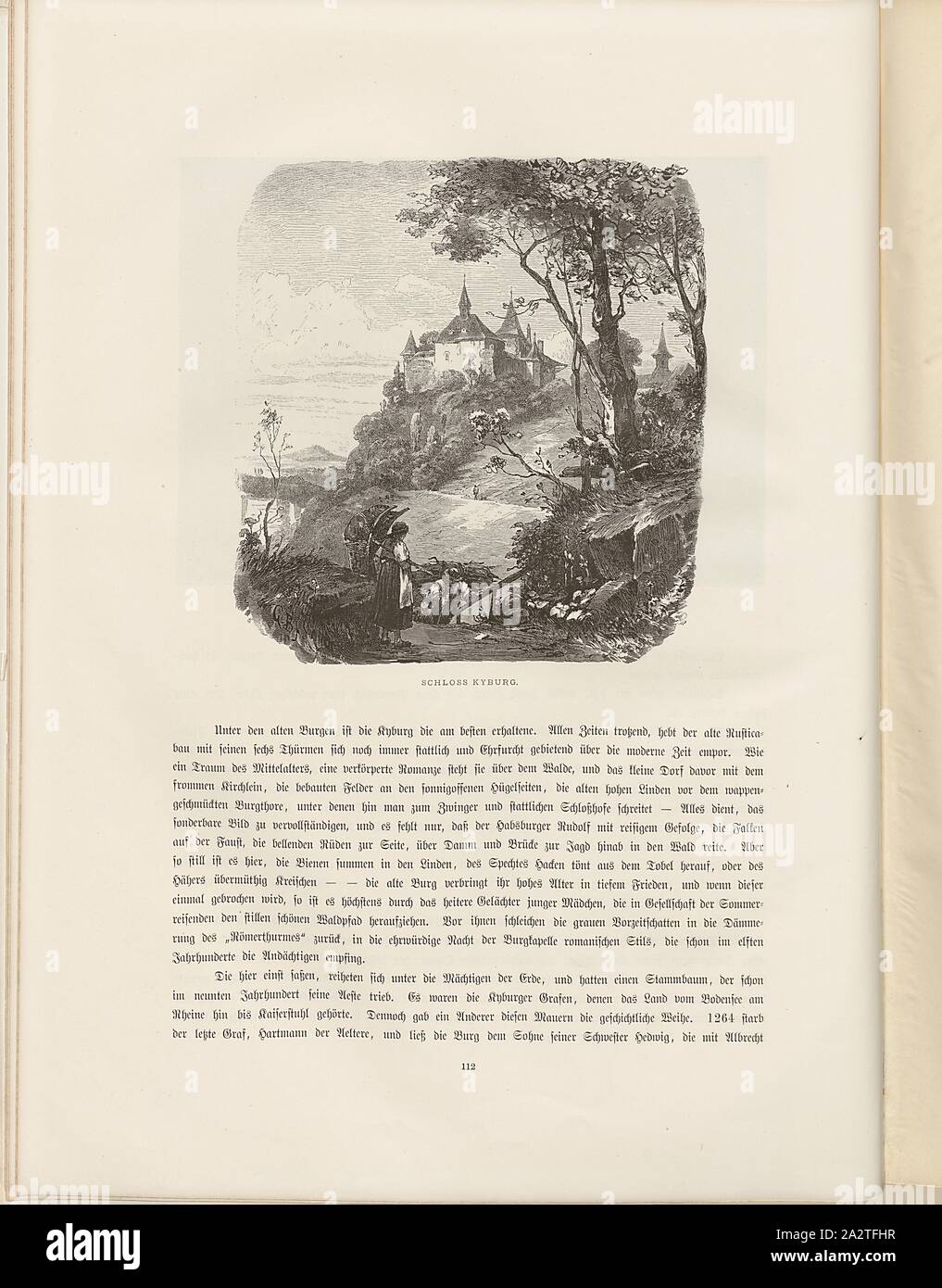 Schloss Kyburg, Kyburg Schloss aus dem 19. Jahrhundert, unterzeichnet: G. BFD, Abb. 91, S. 112, Bauernfeind, Gustav, Woldemar Kaden: Das schweizerland: eine Sommerfahrt durch Gebirg und Thal. Stuttgart: Engelhorn, 1875 Stockfoto