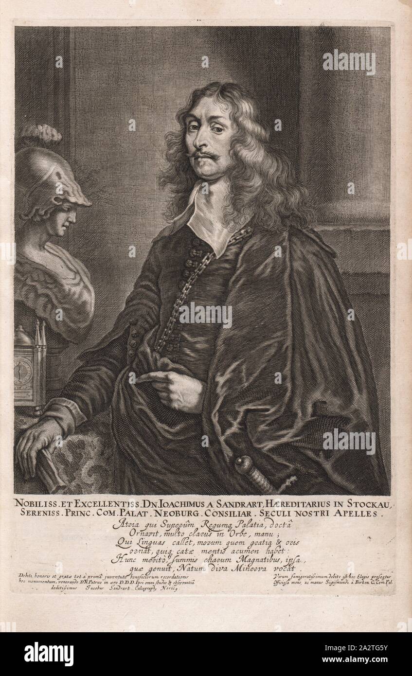 Nobiliss. Und excellentiss. DN. Joachim von Sandrart..., Porträt des Malers Joachim von Sandrart, Abb. 2, s. XII, Offizin Endter Nürnberg (Imp.), 1775, Joachim von Sandrart: Teutsche Academie der Bau-Bildhauer- und Maler-Kunst: Worinn sterben Regeln und Lehrsätze of this Künste gegeben, nicht weniger zu sterben mehrerer Erläuterung und Beispiele Beispiele der alten und neuen Künstler in Kupfer beygefüget worden, wie solche in Rom auf das genaueste abgezeichnet sind: nebst den Lebensbeschreibungen und Beispiele der griechischen, römischen und neuen Künstler, ingleichen der Anzeige ihrer vornehmsten Stockfoto