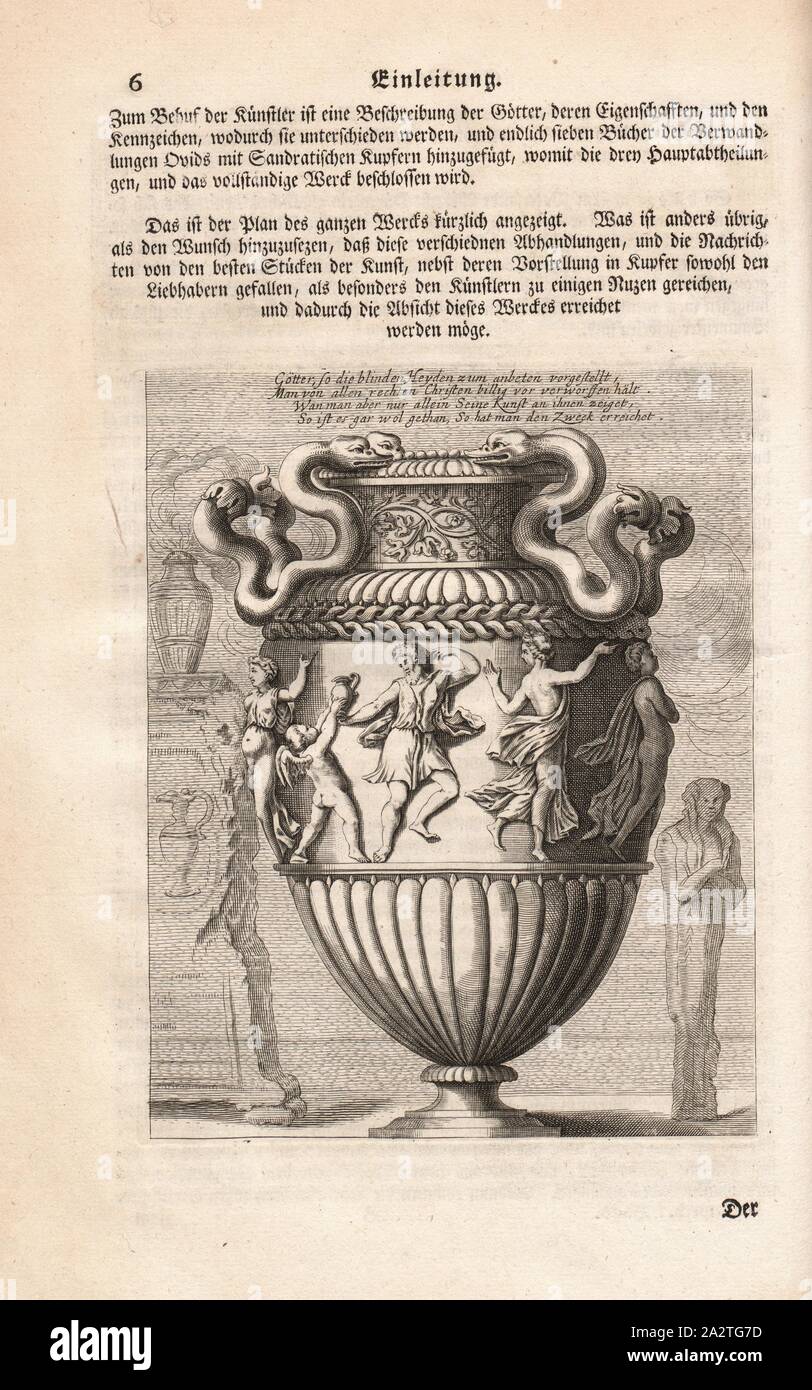 Götter, so dass der blinde Heyden präsentiert für die Anbetung ..., Vase mit bacchante, Abb. 13, S. 6, Sandrart, Joachim von (FEC); Offizin Endter Nürnberg (Imp.), 1775, Joachim von Sandrart: Teutsche Academie der Bau-Bildhauer- und Maler-Kunst: Worinn sterben Regeln und Lehrsätze of this Künste gegeben, nicht weniger zu sterben mehrerer Erläuterung und Beispiele Beispiele der alten und neuen Künstler in Kupfer beygefüget worden, wie solche in Rom auf das genaueste abgezeichnet sind: nebst den Lebensbeschreibungen und Beispiele der griechischen, römischen und neuen Künstler, ingleichen der Anzeige ihrer vornehmsten Werke Stockfoto