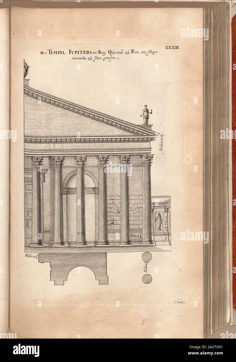 Der Tempel des Jupiter auf dem Quirinal in Rom, sowie die ehemaligen, war zu sehen, Tempel des Jupiter (Serapis) in Rom, Abb. 48, XXXIII, nach S. 30, Offizin Endter Nürnberg (Imp.), 1775, Joachim von Sandrart: Teutsche Academie der Bau-Bildhauer- und Maler-Kunst: Worinn sterben Regeln und Lehrsätze of this Künste gegeben, nicht weniger zu sterben mehrerer Erläuterung und Beispiele Beispiele der alten und neuen Künstler in Kupfer beygefüget worden, wie solche in Rom auf das genaueste abgezeichnet sind: nebst den Lebensbeschreibungen und Beispiele der griechischen, römischen und neuen Künstler, ingleichen Stockfoto