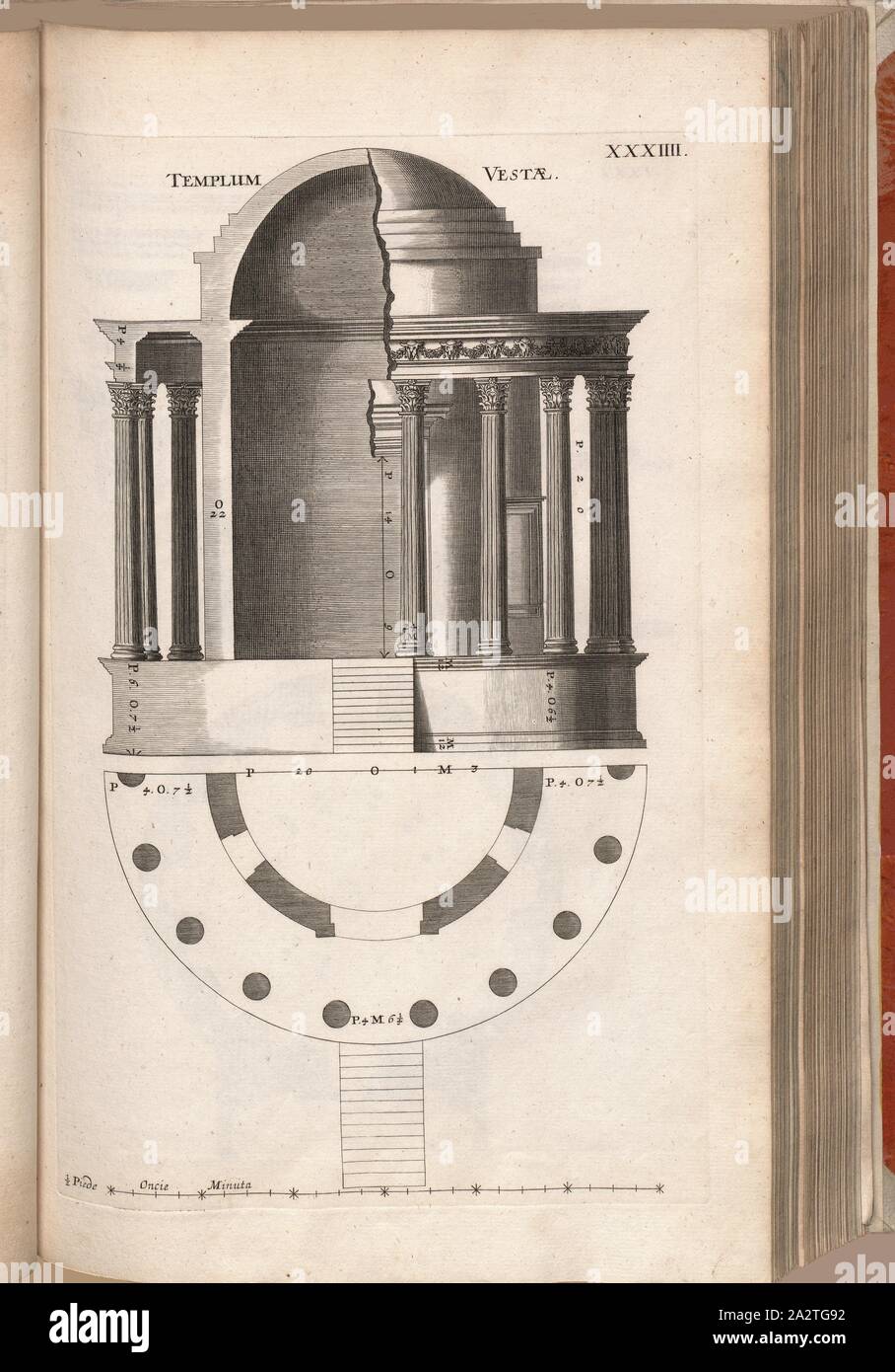 Tempel der Vesta, der Tempel der Vesta (Tivoli) in Rom, Abb. 49, XXXIIII, nach S. 30, Offizin Endter Nürnberg (Imp.), 1775, Joachim von Sandrart: Teutsche Academie der Bau-Bildhauer- und Maler-Kunst: Worinn sterben Regeln und Lehrsätze of this Künste gegeben, nicht weniger zu sterben mehrerer Erläuterung und Beispiele Beispiele der alten und neuen Künstler in Kupfer beygefüget worden, wie solche in Rom auf das genaueste abgezeichnet sind: nebst den Lebensbeschreibungen und Beispiele der griechischen, römischen und neuen Künstler, ingleichen der Anzeige ihrer vornehmsten Werke. Nürnberg: verlegt in der Johann Andreas Stockfoto