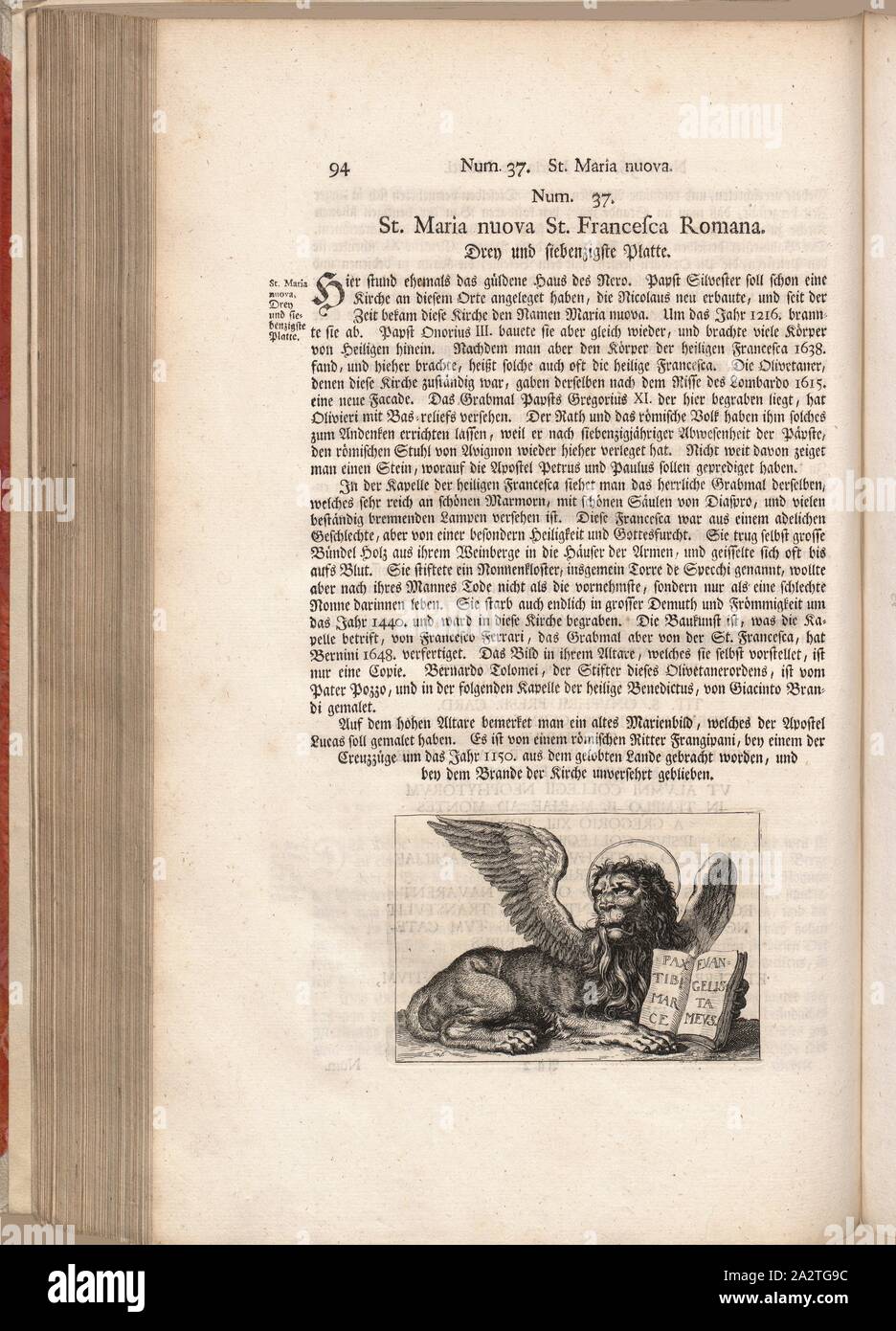 Markuslöwe, Symbol der Republik Venedig, Abb. 56, S. 94, Offizin Endter Nürnberg (Imp.), 1775, Joachim von Sandrart: Teutsche Academie der Bau-Bildhauer- und Maler-Kunst: Worinn sterben Regeln und Lehrsätze of this Künste gegeben, nicht weniger zu sterben mehrerer Erläuterung und Beispiele Beispiele der alten und neuen Künstler in Kupfer beygefüget worden, wie solche in Rom auf das genaueste abgezeichnet sind: nebst den Lebensbeschreibungen und Beispiele der griechischen, römischen und neuen Künstler, ingleichen der Anzeige ihrer vornehmsten Werke. Nürnberg: verlegt in der Johann Andreas Endterischen Handlung Stockfoto