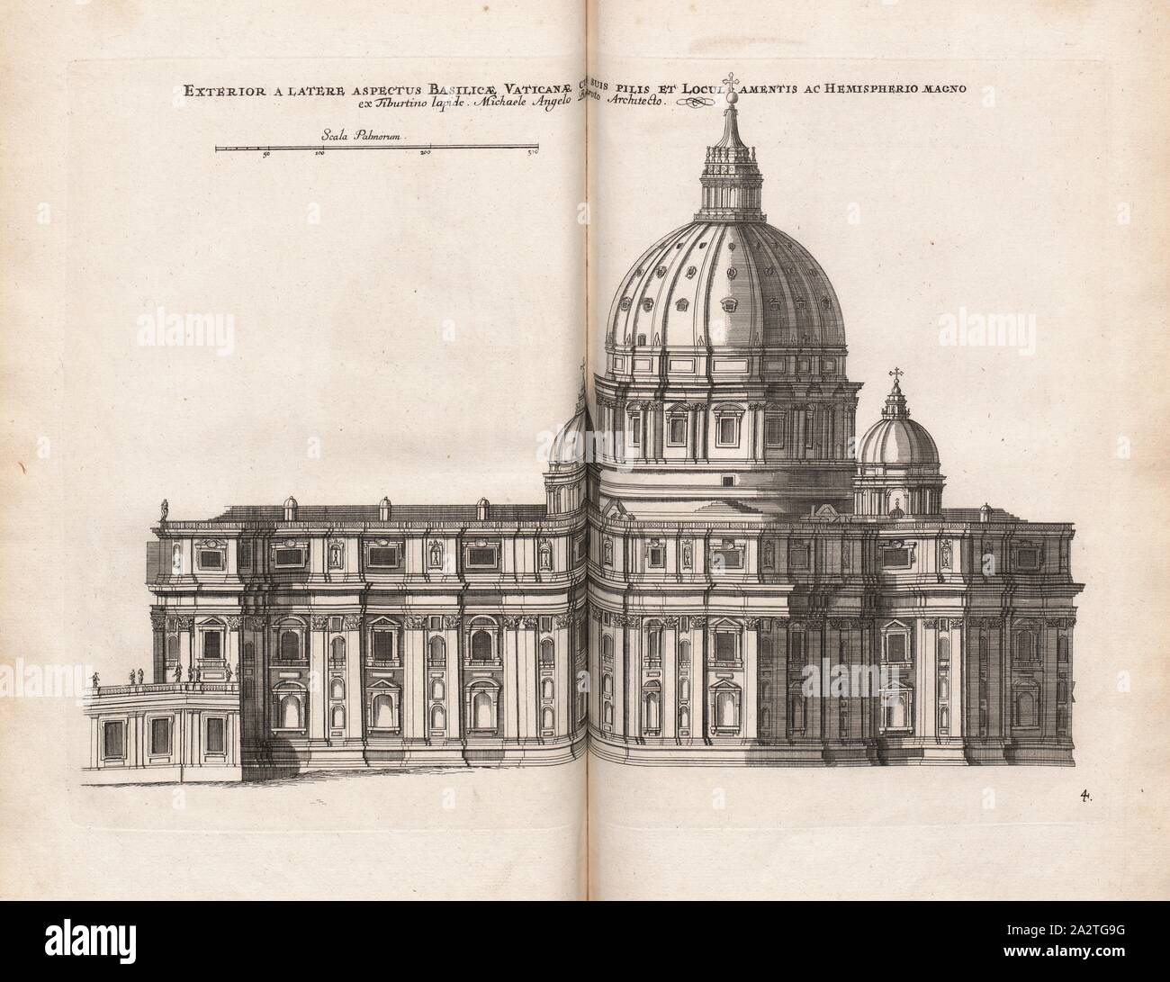 Das äußere Erscheinungsbild der Seite der Vatikanischen Basilika, der Basilika von St. Peter in Rom, krank. 60, 4, nach S.94, Offizin Endter Nürnberg (Imp.), 1775, Joachim von Sandrart: Teutsche Academie der Bau-Bildhauer- und Maler-Kunst: Worinn sterben Regeln und Lehrsätze of this Künste gegeben, nicht weniger zu sterben mehrerer Erläuterung und Beispiele Beispiele der alten und neuen Künstler in Kupfer beygefüget worden, wie solche in Rom auf das genaueste abgezeichnet sind: nebst den Lebensbeschreibungen und Beispiele der griechischen, römischen und neuen Künstler, ingleichen der Anzeige ihrer vornehmsten Werke Stockfoto