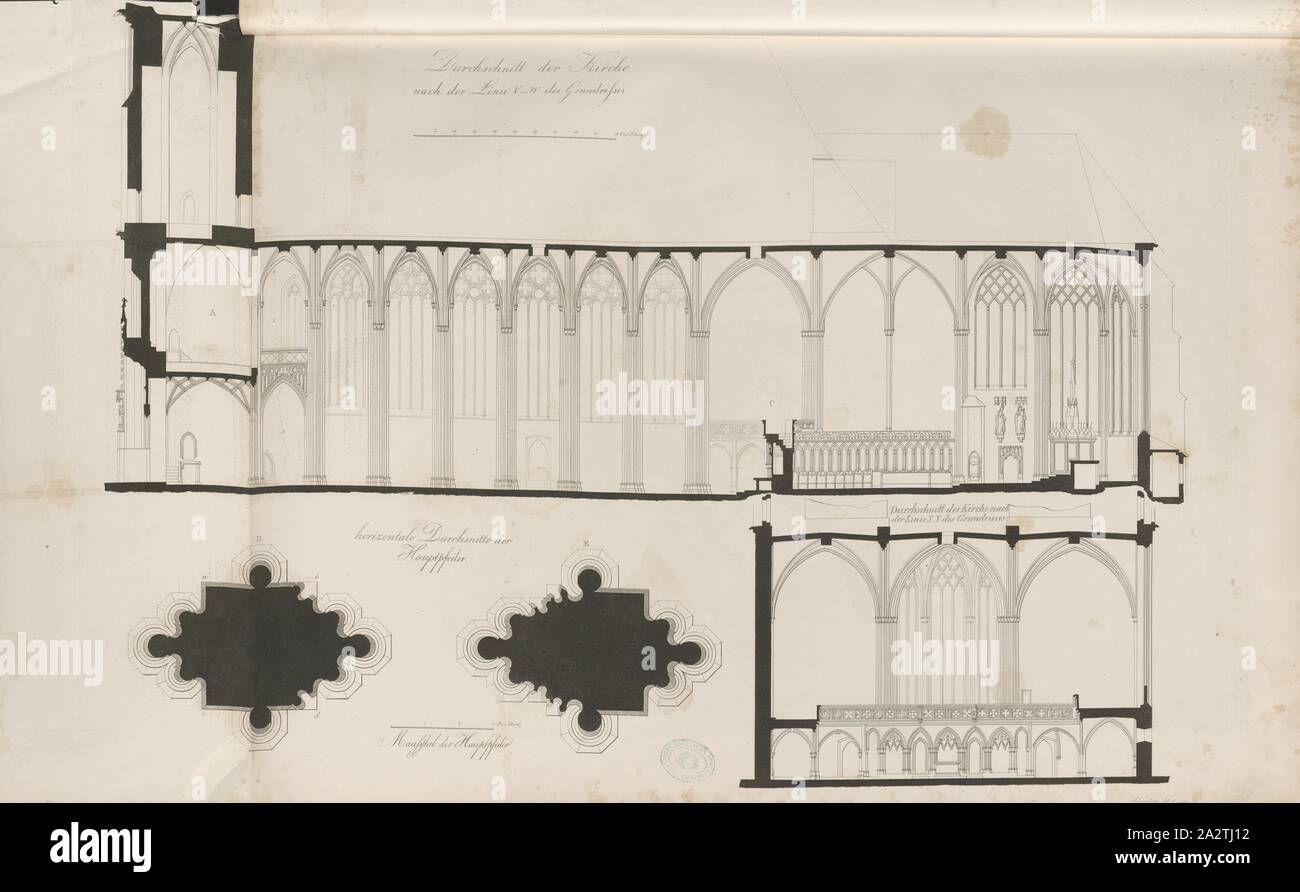 Durchschnitt der Kirche, Querschnitt der Meißner Dom, unterzeichnet: Schwechten del. Et sculp, Taf. 6 nach S. 11, Schwechten, Friedrich Wilhelm (Del. et sculp.), Friedrich Wilhelm Schwechten: Der Dom zu Meißen: vollständig in 22 Abb. dargestellt. Potsdam: Verlag von Ferdinand Riegel, 1849 Stockfoto