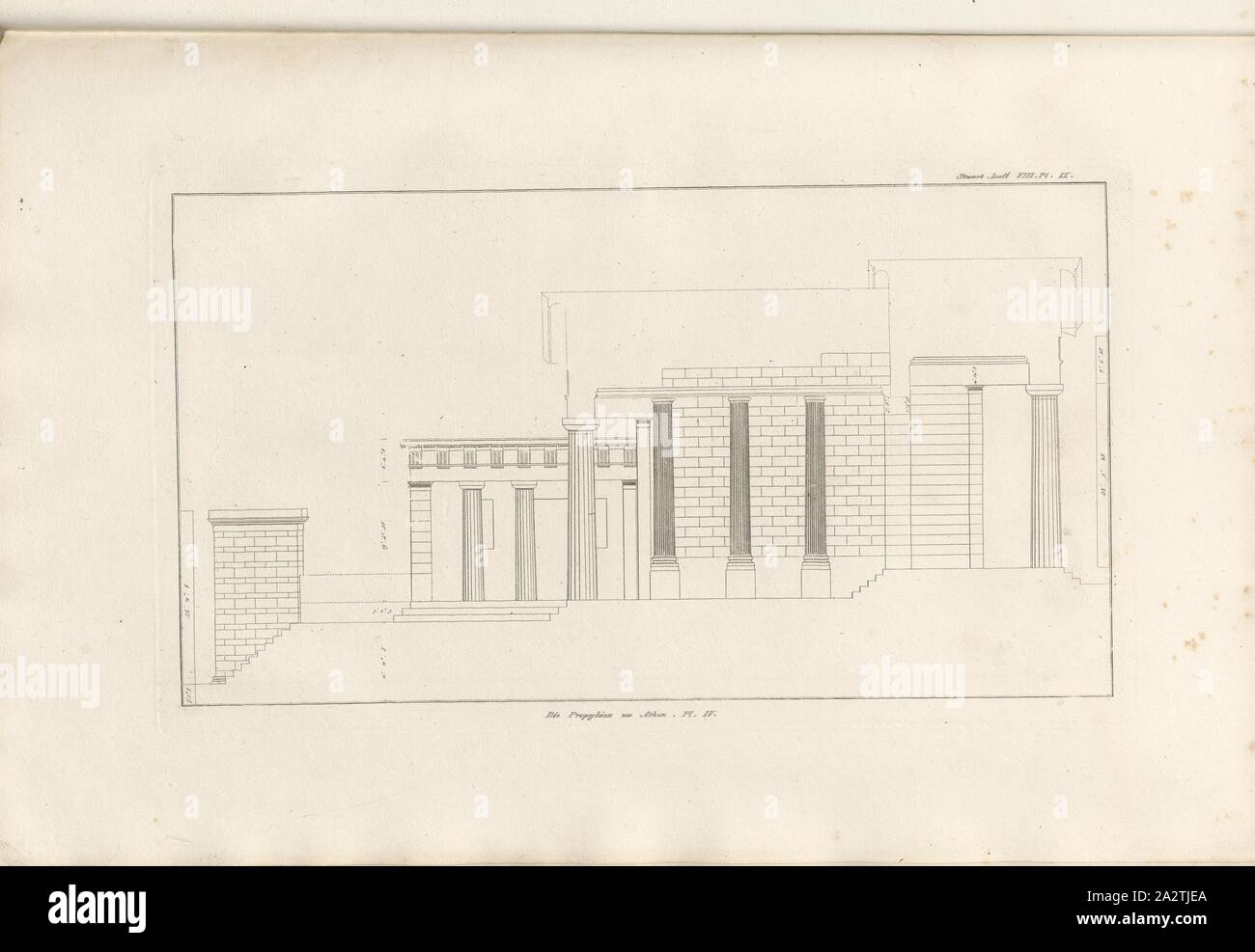 Die Propyläen in Athen. Pl. IV, Querschnitt der Propyläen in Athen, PL. IX, Lief. VIII, 1829, James Stuart und Revett Nicholas: Alterthümer zu Athen sterben. Erster Theil. Leipzig und Darmstadt: Verlag von Carl Wilhelm Leske, [1829 Stockfoto