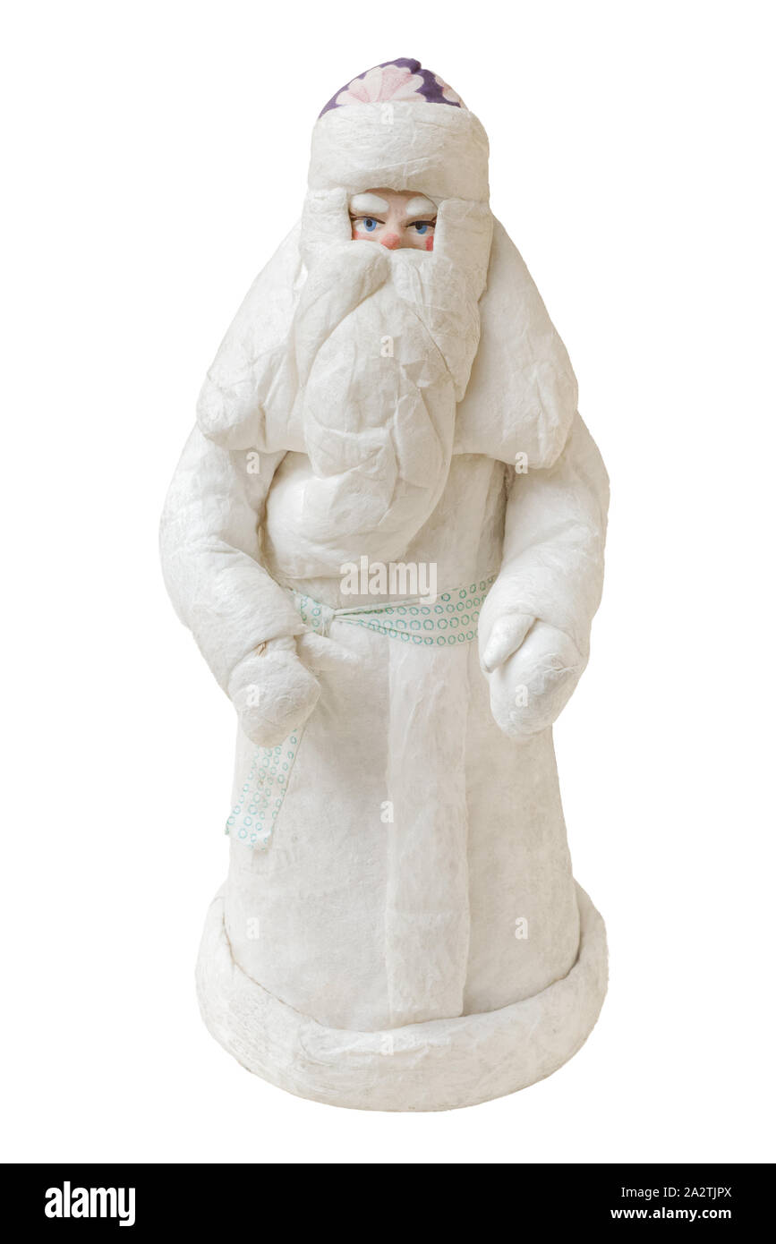Isolierte Objekte: sehr alte, traditionelle handgemachte Weihnachtsdekoration figurine, Ded Moroz, oder Jack Frost, oder Santa Claus, auf weißem Hintergrund Stockfoto