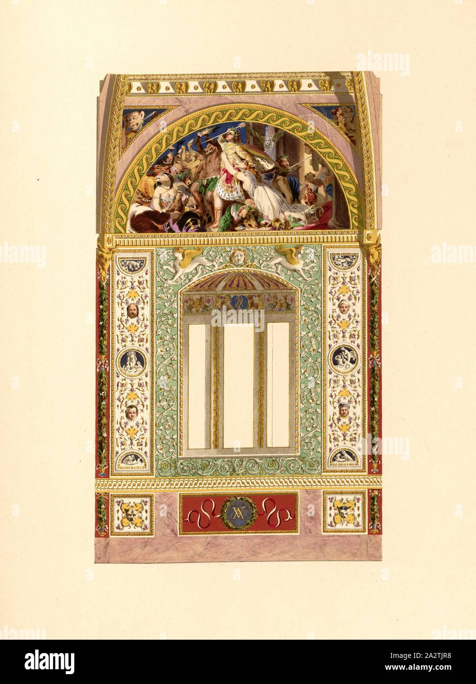 Eine der Seiten des Octagon, e-f Der Plan, dekorative Malerei in der Octagon Zimmer im Sommer Haus im Garten des Buckingham Palace, Datum geschätzt, Taf. 4, S. 11, Ludwig Gruner; Anna Jameson: Die Dekorationen der Garten - Pavillon auf dem Gelände des Buckingham Palace. London: publ. von John Murray; Longman & Co.; S. & D. Colnaghi; F. G. Mond; und L. Gruner, MDCCCXLVI Stockfoto