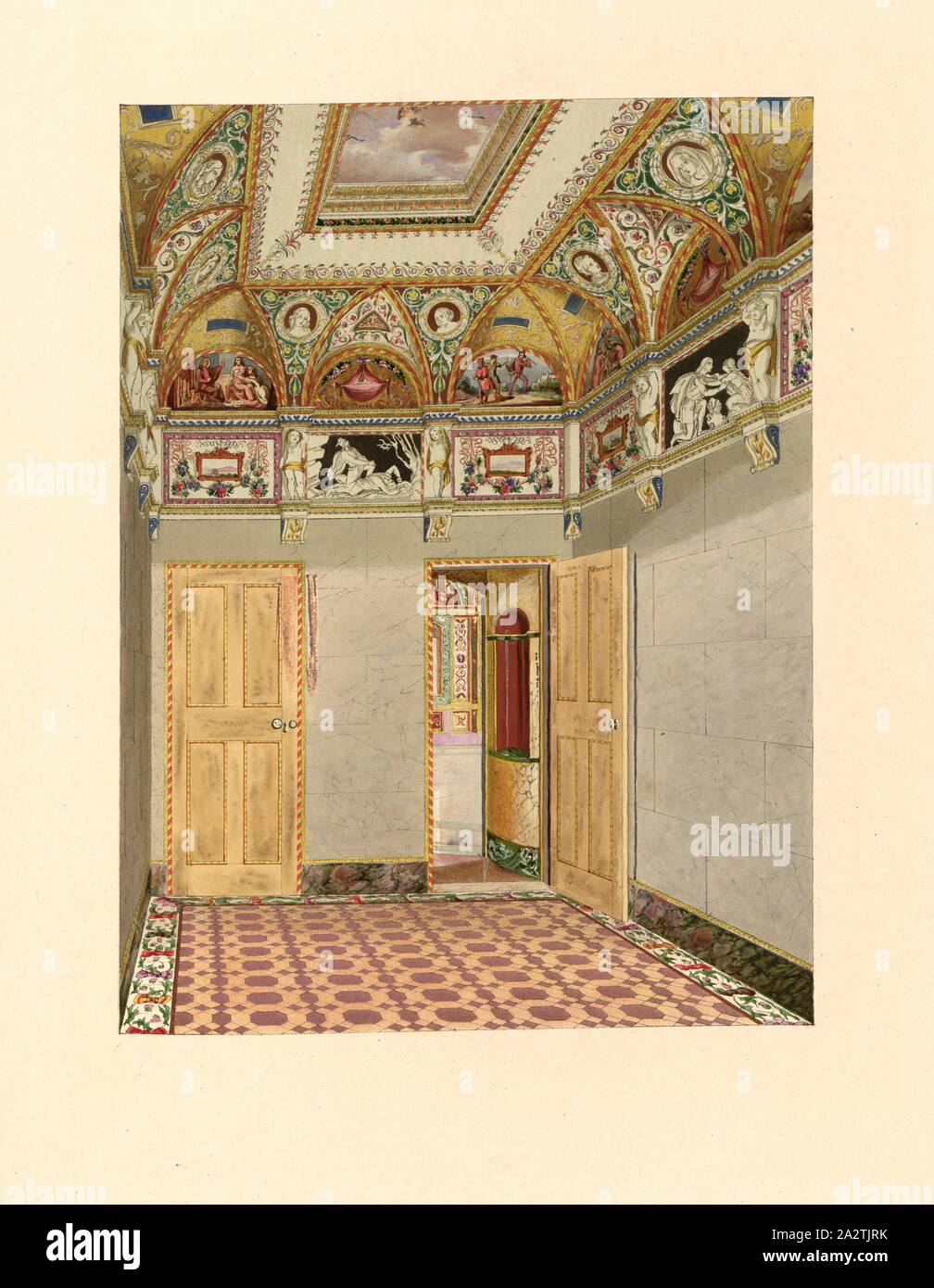 Den Stichkappen, Stanfield, R. A. und Uwins, R.A., dekorative Malerei von Clarkson Stanfield und Thomas Uwins im Octagon Zimmer im Sommer Haus im Garten des Buckingham Palace, Taf. 7, S. 11, Ludwig Gruner; Anna Jameson: Die Dekorationen der Garten - Pavillon auf dem Gelände des Buckingham Palace. London: publ. von John Murray; Longman & Co.; S. & D. Colnaghi; F. G. Mond; und L. Gruner, MDCCCXLVI Stockfoto