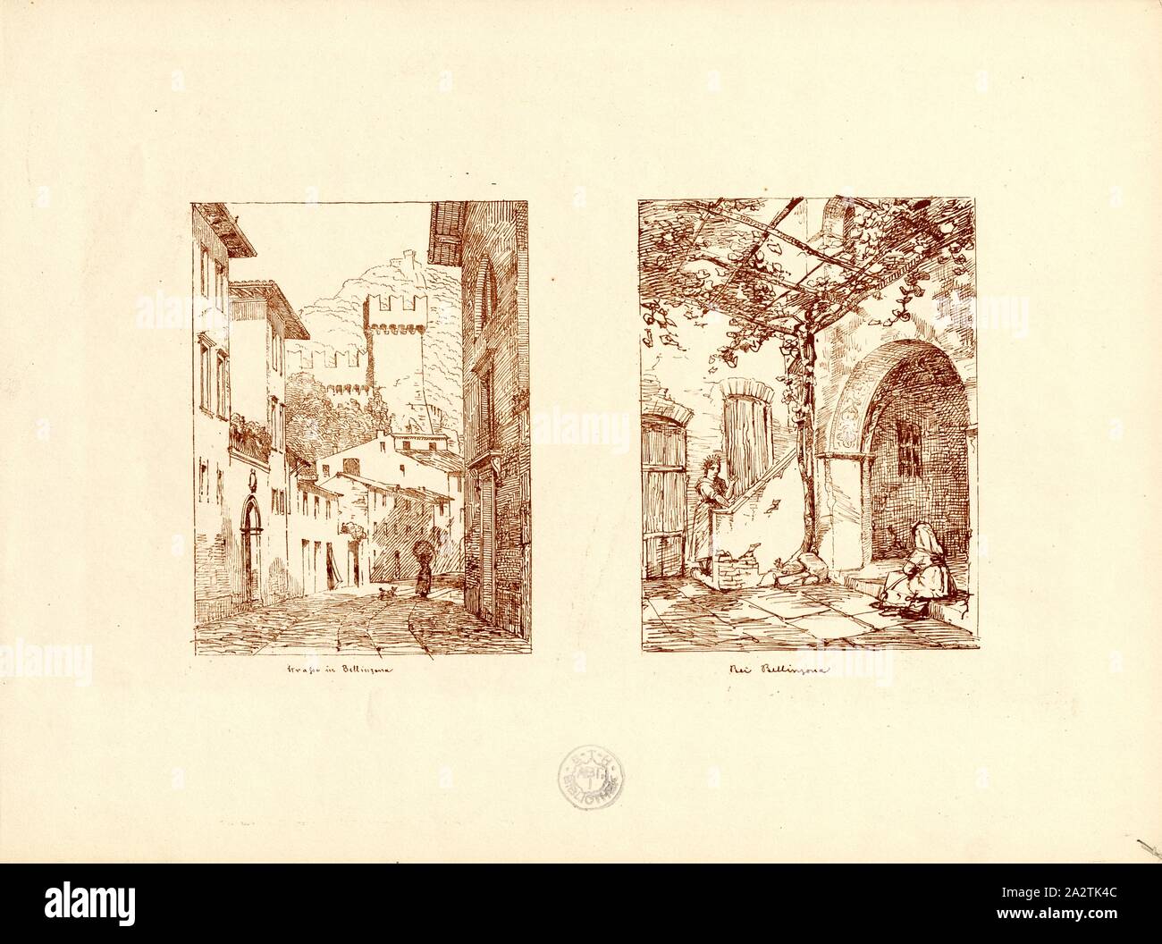 Straße in Bellinzona und Bellinzona, Gebäude in der Region Bellinzona, Abb. 9, S. IX, Julius Stadler, Georg Lasius: Exkursion der Bauschule im Juli 1864: [Tessin]. Zürich: [s. n.], [1864 Stockfoto