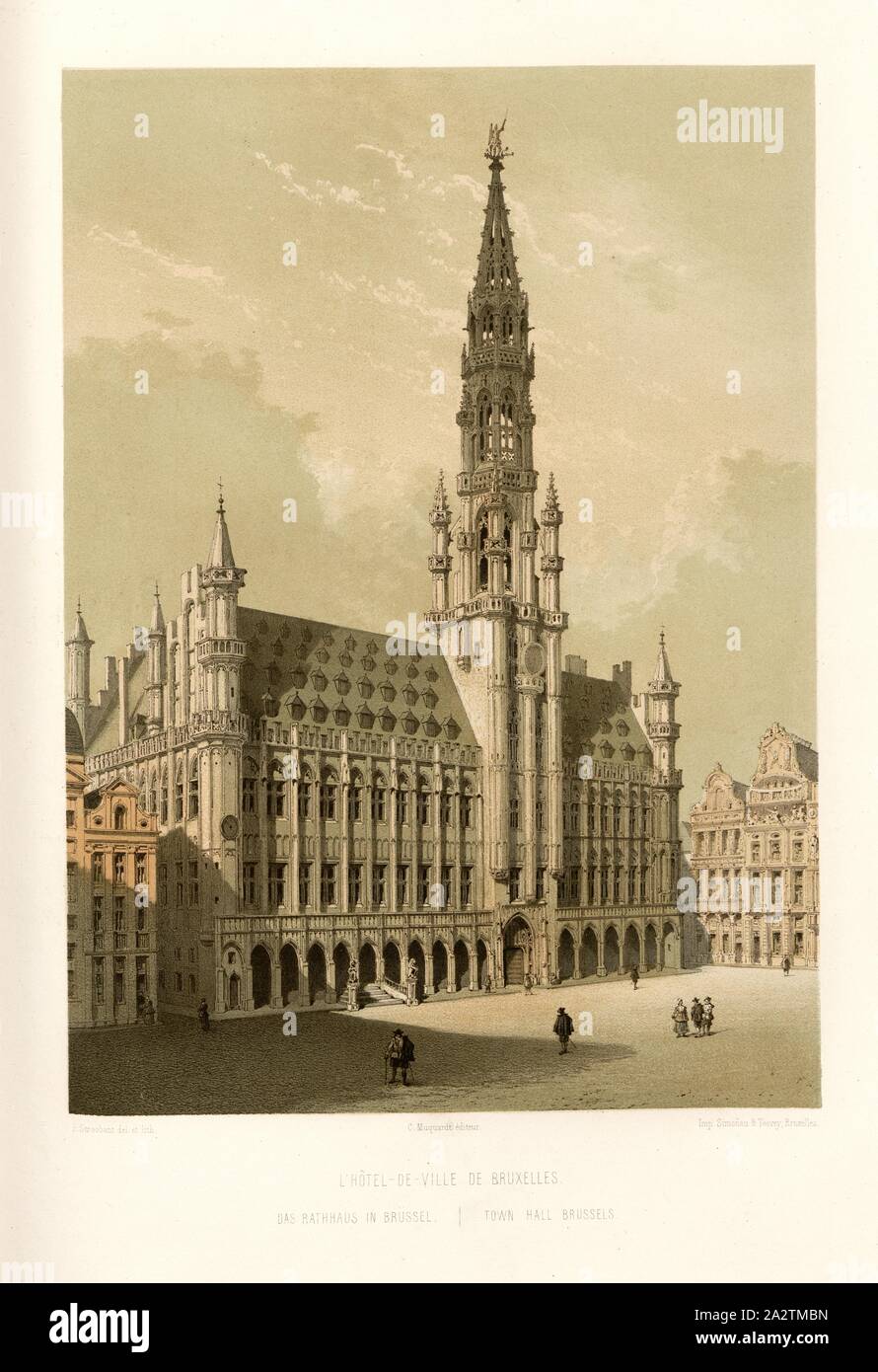 Die Brussels City Hall, Brussels City Hall, Signiert: F.Stroobant del. Et lith, Muquart éditeurs; Imp. Simonau & Toovey, Abb. 7, Stroobant, F. (Del. et lith.); Simonau et Toovey (Imp.); Muquart (éd.), François Stroobant, F. Stappaerts: Le Brabant et les Flandres: Denkmäler d'architecture et de Skulptur. Paris: Delaroche, Pilon et Comp., [1857 Stockfoto