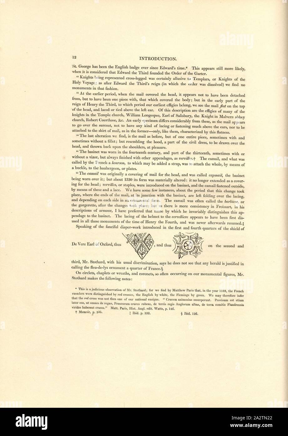 Schild, De Vere Earl of Oxford Schild, Abb. 4, S. 12, Stothard (gezeichnet), Charles Alfred Stothard, Alfred John Kempe: Das monumentale Bildnisse von Großbritannien: aus unserem Kathedralen und Kirchen ausgewählt, mit dem Ziel das Zusammenbringen, und die Erhaltung der richtigen Darstellungen der besten historischen Abbildungen vorhanden, von der normannischen Eroberung der Herrschaft von Heinrich der Achte: durch die Erlaubnis, die Prince Regent gewidmet. London: Gedruckt von J. M'Creery [...], 1817-1832 Stockfoto