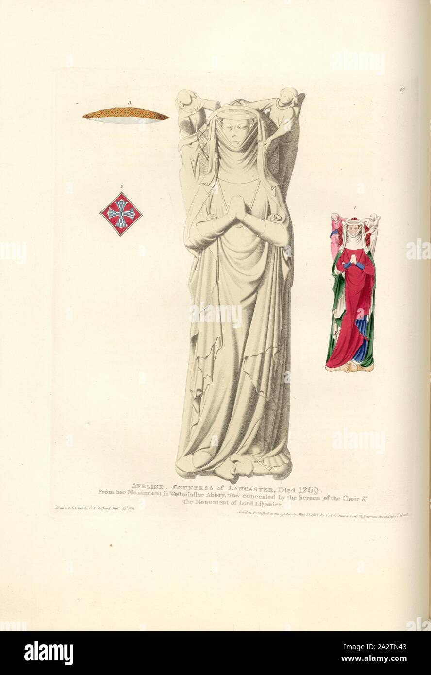 Aveline, Gräfin von Lancaster, starb 1269. Von ihr Denkmal in der Westminster Abbey..., Grab von Aveline de Forz am Westminster Abbey, unterzeichnet: Gezeichnet und Geätzt durch C.A. Stothard Jun, herausgegeben von C.A. Stothard Jun, Abb. 43, 40, nach S.36, Stothard, Charles Alfred Jun (gezogen, geätzt und publ.), Charles Alfred Stothard, Alfred John Kempe: Das monumentale Bildnisse von Großbritannien: aus unserem Kathedralen und Kirchen ausgewählt, mit dem Ziel das Zusammenbringen, und die Erhaltung der richtigen Darstellungen der besten historischen Abbildungen vorhanden, von der normannischen Eroberung der Herrschaft Heinrichs des Stockfoto