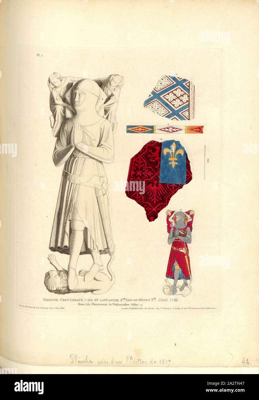 Edmund Crouchback Earl of Lancaster 2. Sohn von Henry 3. Gestorben 1296 von seinem Denkmal in der Westminster Abby 1, Grab von Edmund Crouchback, 1. Earl of Lancaster, in der Westminster Abbey, unterzeichnet: Gezeichnet und Geätzt durch C.A. Stothard Jun, herausgegeben von C.A. Stothard Jun, Abb. 46, PL. 1, S. 40, Stothard, Charles Alfred Jun (gezogen, geätzt und publ.), Charles Alfred Stothard, Alfred John Kempe: Das monumentale Bildnisse von Großbritannien: aus unserem Kathedralen und Kirchen ausgewählt, mit dem Ziel das Zusammenbringen, und die Erhaltung der richtigen Darstellungen der besten historischen Abbildungen vorhanden, von der Stockfoto