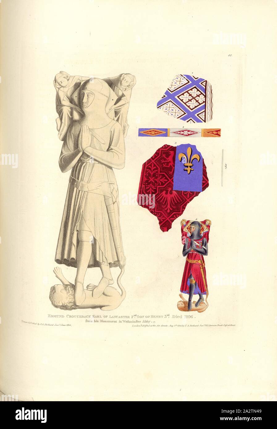 Edmund Crouchback Earl of Lancaster 2. Sohn von Henry 3. Gestorben 1296 von seinem Denkmal in der Westminster Abby 2, Grab von Edmund Crouchback, 1. Earl of Lancaster, in der Westminster Abbey, unterzeichnet: Gezeichnet und Geätzt durch C.A. Stothard Jun, herausgegeben von C.A. Stothard Jun, Abb. 47, 42, nach S. 40, Stothard, Charles Alfred Jun (gezogen, geätzt und publ.), Charles Alfred Stothard, Alfred John Kempe: Das monumentale Bildnisse von Großbritannien: aus unserem Kathedralen und Kirchen ausgewählt, mit dem Ziel das Zusammenbringen, und die Erhaltung der richtigen Darstellungen der besten historischen Abbildungen vorhanden, von der Stockfoto