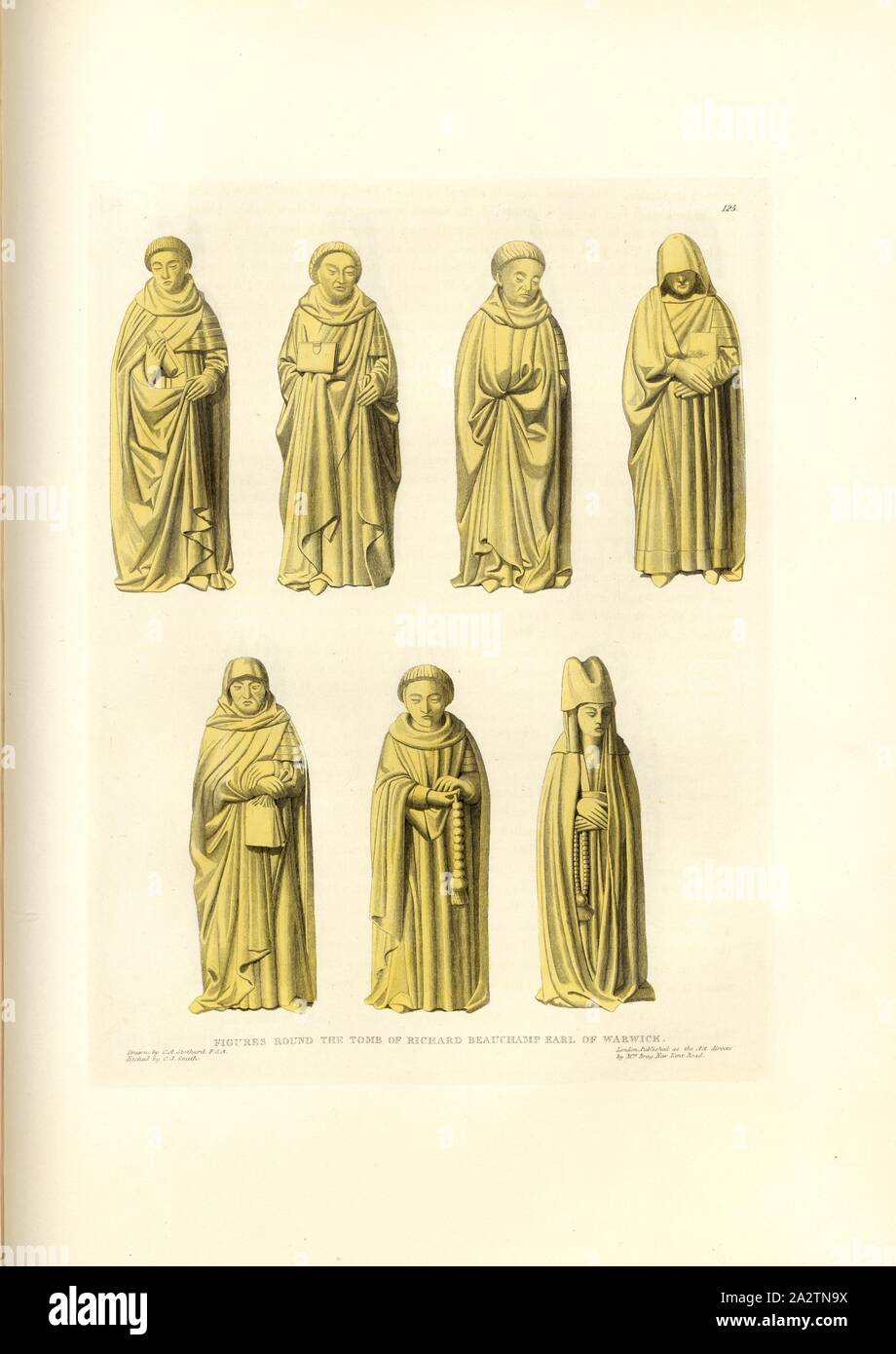 Zahlen runden das Grab von Richard Beauchamp Earl of Warwick 1, Figuren am Grab von Richard Beauchamp, 13. Earl of Warwick in der Kirche St. Mary in Warwick, unterzeichnet: Gezeichnet von C.A. Stothard; von C.J. geätzt Smith; von Frau Bray, Bild veröffentlicht. 137, 125, nach S. 93, Stothard, Charles Alfred (gezeichnet); Smith, C.J. (geätzt); Bray, N. (Hrsg.), Charles Alfred Stothard, Alfred John Kempe: Das monumentale Bildnisse von Großbritannien: aus unserem Kathedralen und Kirchen ausgewählt, mit dem Ziel das Zusammenbringen, und die Erhaltung der richtigen Darstellungen der besten historischen Abbildungen vorhanden, von der Stockfoto