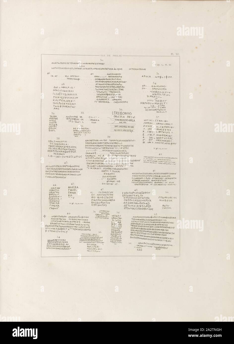 Insel Philae 2, Nubian Inschriften, einem Vorort von unterzeichnet: sc, PL. XII, S. 158, einem Vorort (sc.), Franz Christian Gau, Barthold Georg Niebuhr: Antiquités de la Nubie: ou inédits monumens des Bords du Nil, Situés entre la première et la seconde cataracte: ouvrage faisant Suite au Grand ouvrage de la Kommission D'Egypte; dédié Au Roi. Stuttgart: aux frais de La Librairie de J. G. Cotta; Paris: Imprimerie et Librairie de Firmin Didot, MDCCCXXII. [1822 Stockfoto