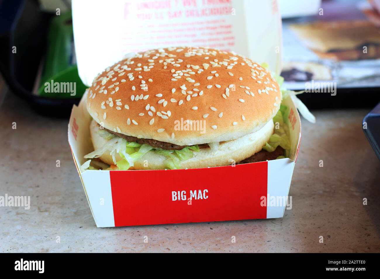 Schließen Sie herauf Bild von McDonald's Big Mac burger Stockfoto