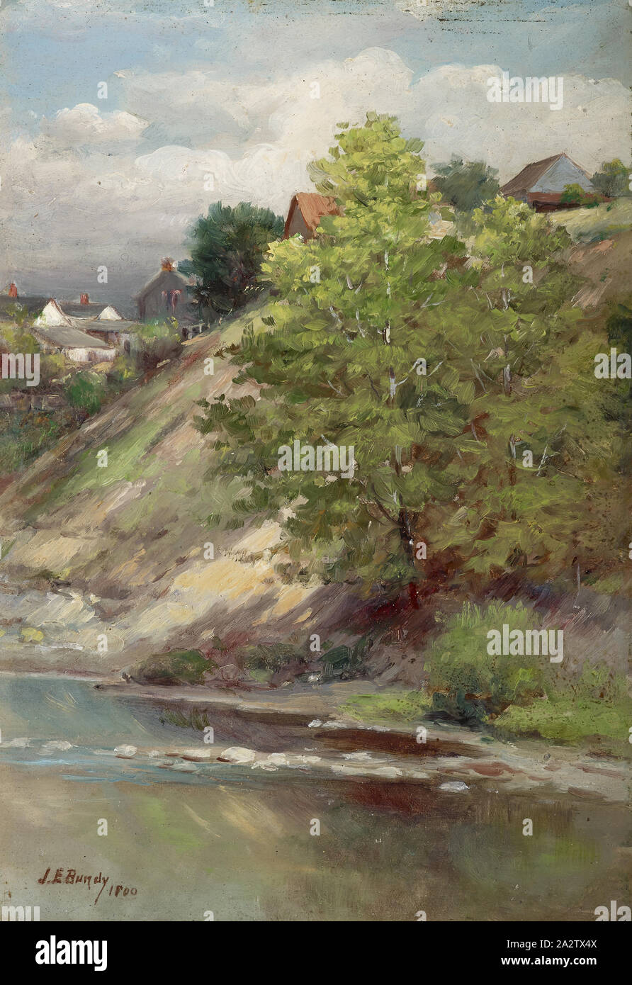 Landschaft, John elwood Bundy (American, 1853-1933), 1900, Öl auf Papier, 9-11/16 x 6-3/4 in. (Papier) 17-1/4 x 14-1/4 x 1-5/8 in. (Gerahmt), signiert und datiert, l: J.E.Bundy, 1900, Amerikanische Malerei und Skulptur bis 1945 Stockfoto