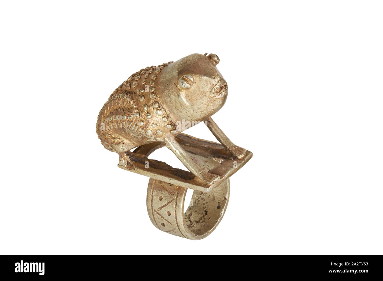 Ring mit Frosch, Akan Menschen, gold Legierung, 2-1/4-in.-, Afrikanische Kunst Stockfoto