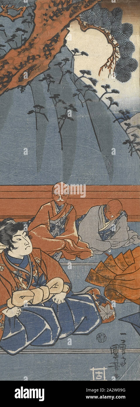 Kudō Suketsune Hakoōmaru erfüllt, Utagawa Kuniyoshi (Japanisch, 1798-1861), Edo, 1842-1847, Farbe holzschnitt, 14-1/4 x 9-3/4 in., Signiert: Ichiyushi Kuniyoshi ga's Censor Dichtung: single Mura, Asiatische Kunst Stockfoto