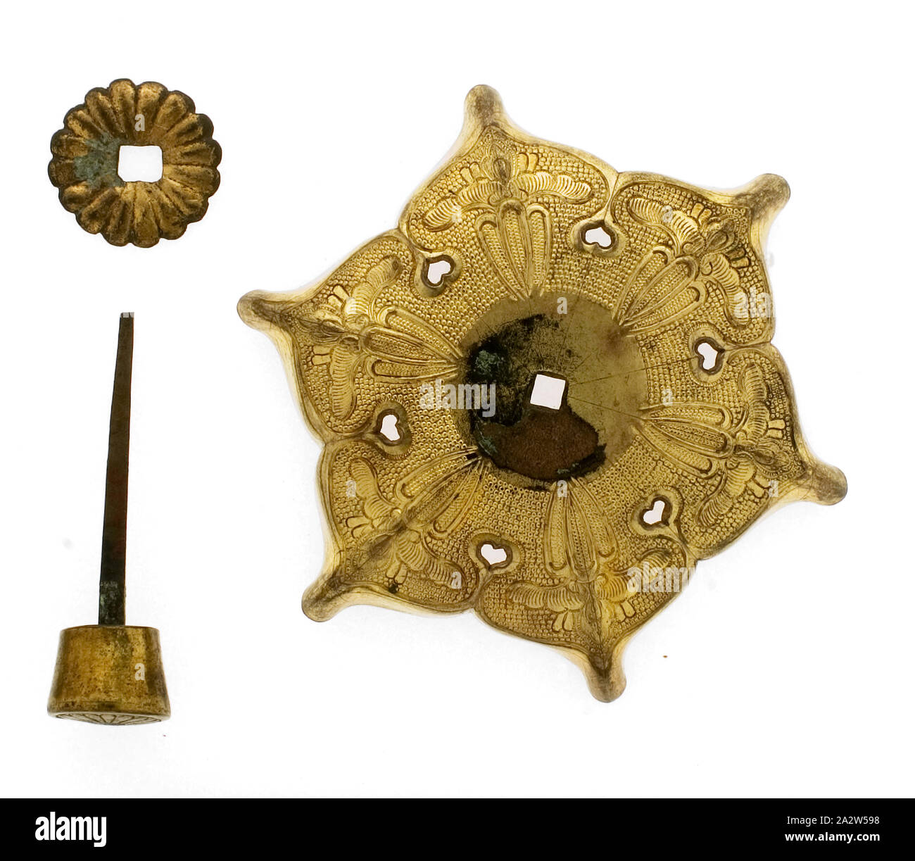 Paar Ornamente, bronze, 4-5/8-in., Asiatische Kunst Stockfoto