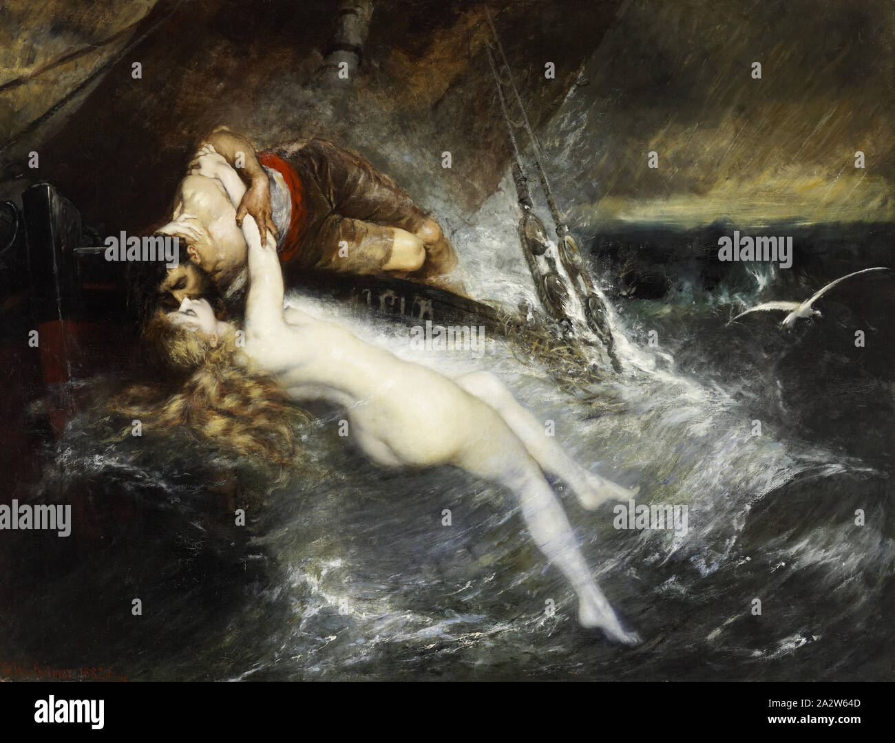 Der Kuss der Sirene, Gustav Wertheimer (Österreichische, 1847-1902), 1882, Öl auf Leinwand, 85 x 112 in. (Leinwand)86-3/4 x 112-7/8-in. (Gerahmt), europäische Malerei und Skulptur 1800-1945 Stockfoto