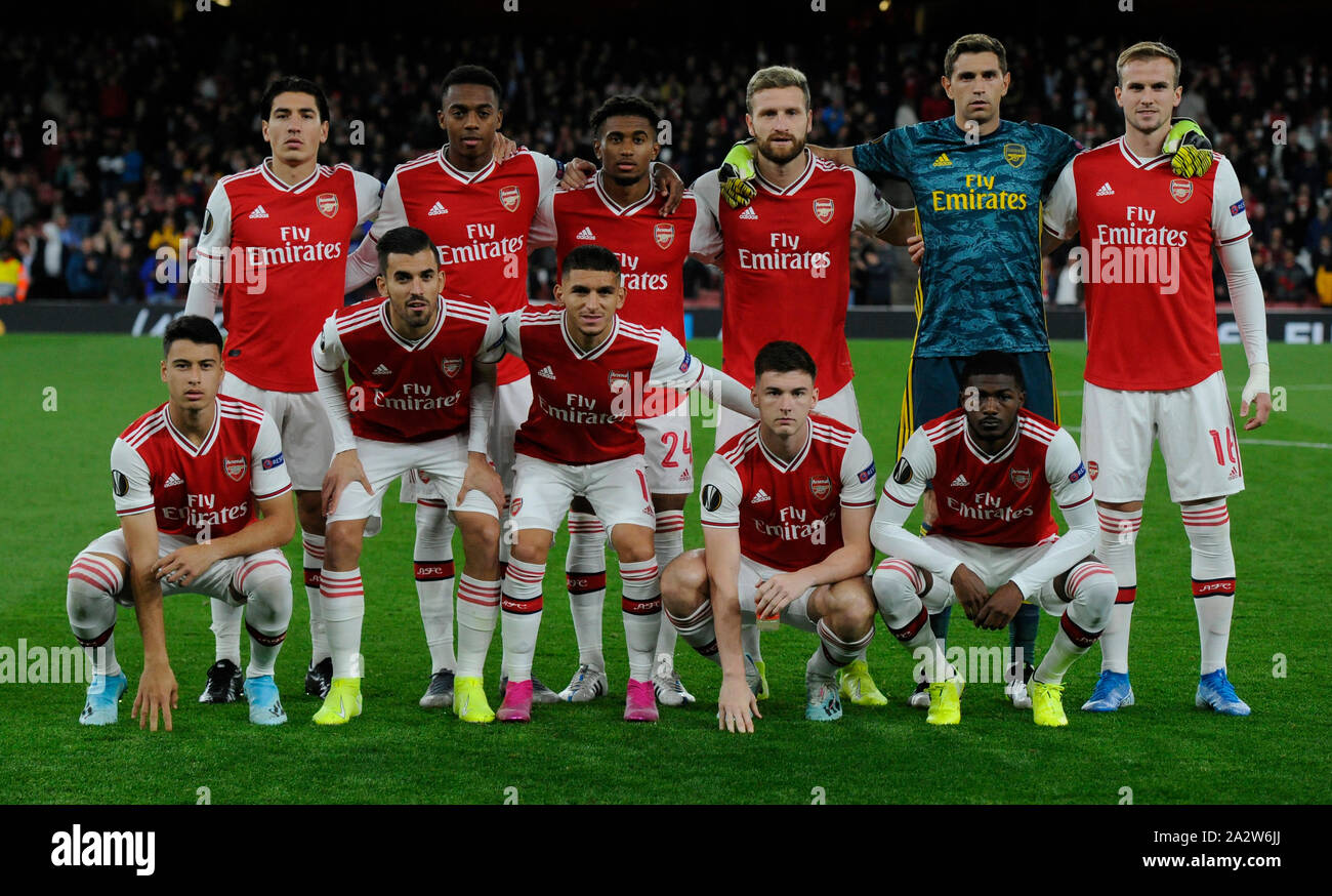 London, Großbritannien. 03 Okt, 2019. LONDON, Vereinigtes Königreich, Oktober 03 Arsenal Team Foto während Europa League Gruppe F zwischen Arsenal und Standard Lüttich im Emirates Stadium, London, England am 03. Oktober 2019. Credit: Aktion Foto Sport/Alamy leben Nachrichten Stockfoto