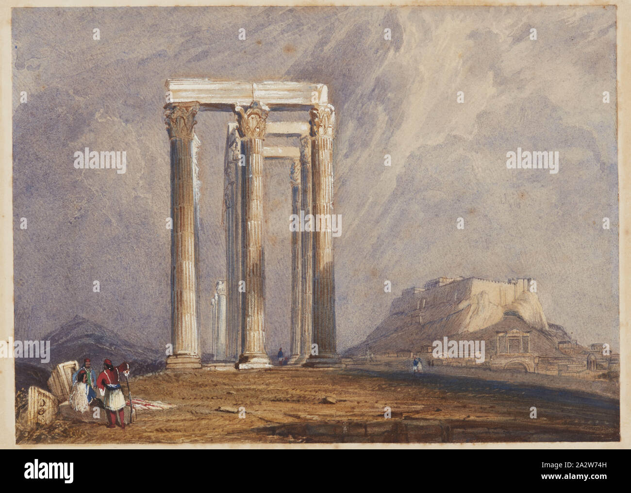 Der Tempel des Jupiter Olympus, Athen, Clarkson Stanfield (Englisch, 1793-1867), nach William Seite (Englisch, 1794-1872), um 1832, Aquarell und Gouache auf weißem Papier, 7-1/2 x 10-7/16 in. (Blatt) 9-1/2 x 12 in. (Mount Stockfoto
