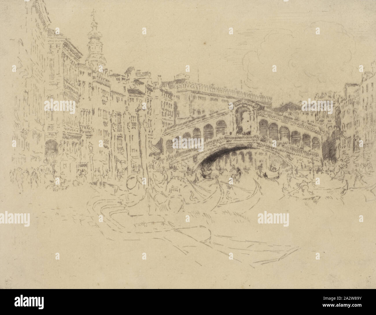 Die Rialto Brücke, Venedig, Joseph Pennell (American, 1857-1926), 1883, Radierung und Kaltnadelradierung, in Bleistift signiert, Bild, L.R.: J. Steffi imp Stockfoto