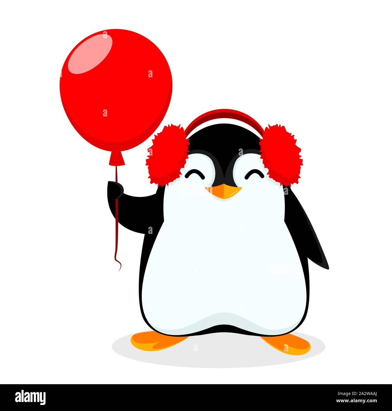 Niedlicher Pinguin hält roten Luftballon, Süßes Kinder Pinguine Liebe Motiv  Stock Vector