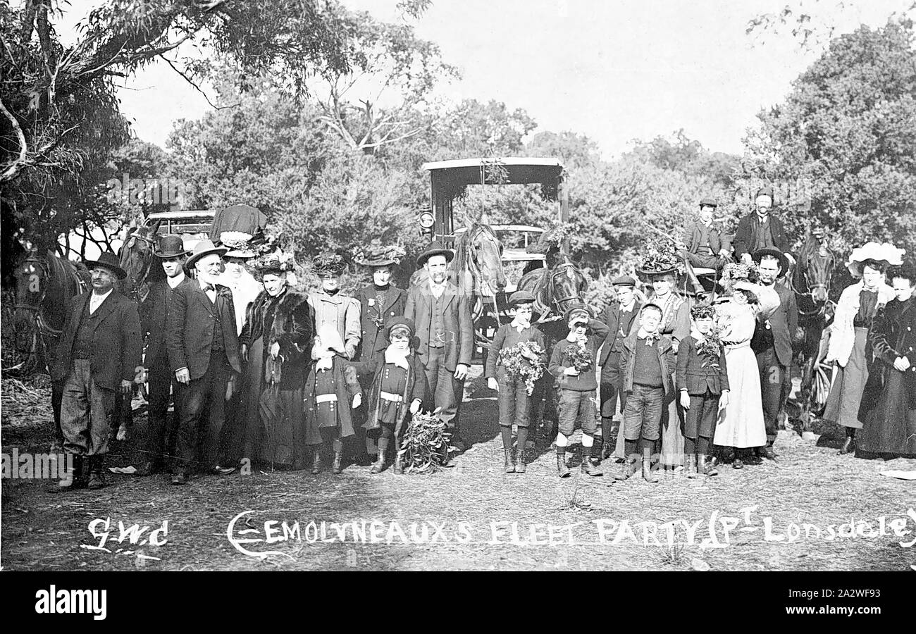 Negative - Point Lonsdale, Victoria, 1908, einer Partei an der Staats- und Regierungschefs versammelt, um zu sehen, die amerikanische Flotte Port Phillip Bay eingeben Stockfoto