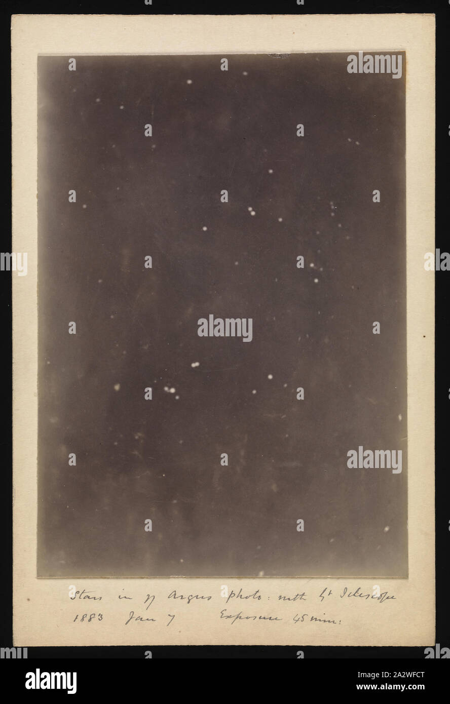 Fotografie - Eta Argus Nebula, mit großer Melbourne Telescope, 1883, experimentelle Fotografie der Eta Argus Nebula von Joseph Turner mit dem Großen Melbourne Teleskop, 7. Januar 1883 getroffen wurden. 1882 Astronomen in Großbritannien und Amerika begann die mehr empfindliche trockene Platten zu erfolgreich zu fotografieren, Nebeln und Kometen, die vorher nicht klar mit nassen Platten fotografiert worden war. Astronomen am Melbourne Informationsstelle begann Experimente mit der Großen Stockfoto