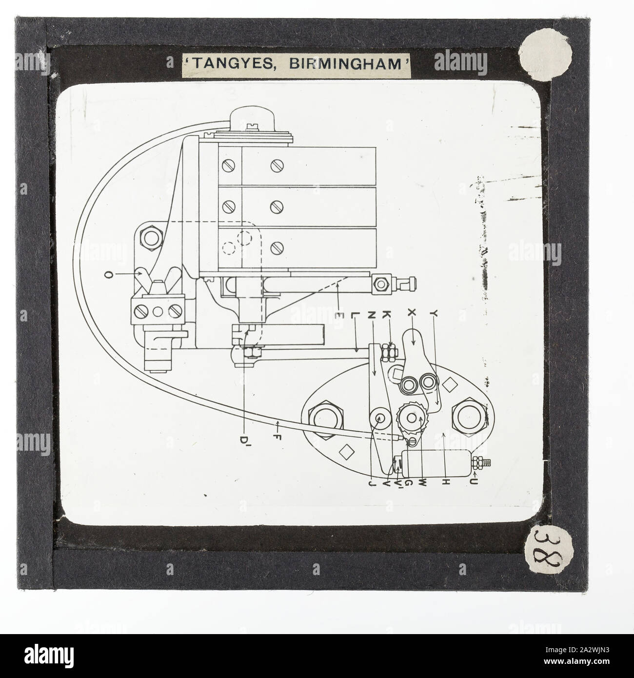 Lantern Slide-Tangyes Ltd, Zeichnung von Magneto & Anzünder für Gas Engine, um 1910, eine der 239 Glas Laterne Folien, Produkte von Tangyes begrenzt Ingenieure von Birmingham, England hergestellt. Die Bilder gehören verschiedene Produkte wie Motoren, Kreiselpumpen, Hydraulikpumpen, Gasproduzenten, Materialprüfung, Pressen, Werkzeugmaschinen, Hydraulikzylinder etc. Tangyes war ein Unternehmen, das von 1857 bis 1957 betrieben. Sie produziert eine Vielzahl von Engineering Stockfoto