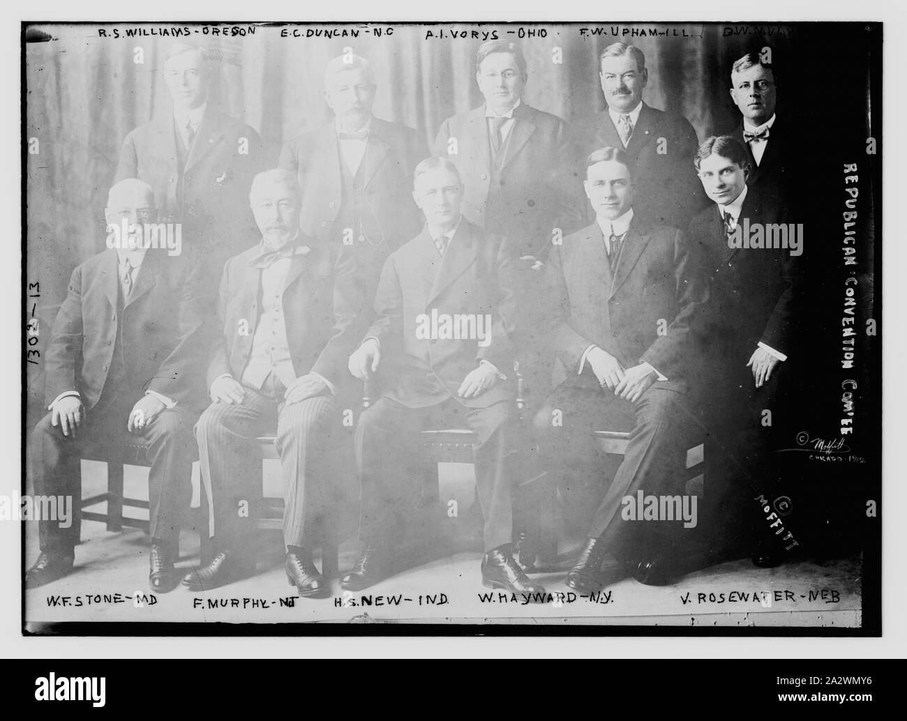 Republican Convention Committee: Hintere Reihe von links nach rechts, von R.S. Williams (Erz.), E.C. Duncan (N.C.), A.I. Vorys (O.), F.W. Upham (1452-1519), D.W. Mulvane (Kan.). Vordere Reihe l und r, W.F. Stein (Md.), F. Murphy (New Jersey), H.S. Neue (Ind.), W. Hayward (N.Y.), V. Rosewater (Eds.) Stockfoto