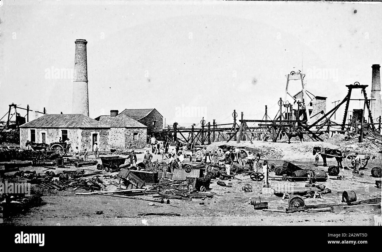 Negative - Südaustralien, circa 1875, Maschinen und Arbeiter in einer Fabrik Yard Stockfoto