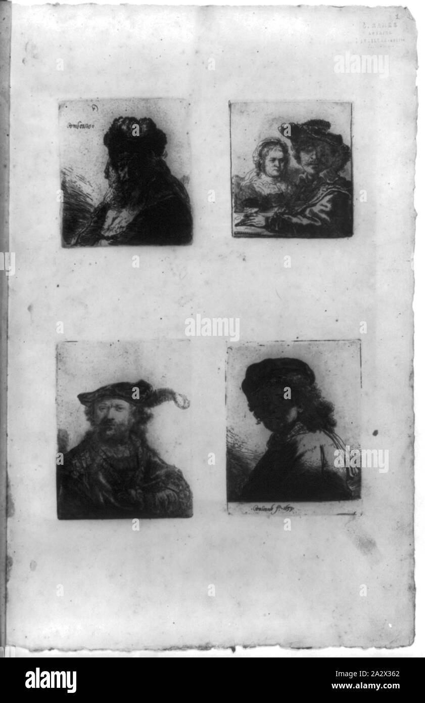 Restrikes von vier Rembrandt Radierungen Stockfoto