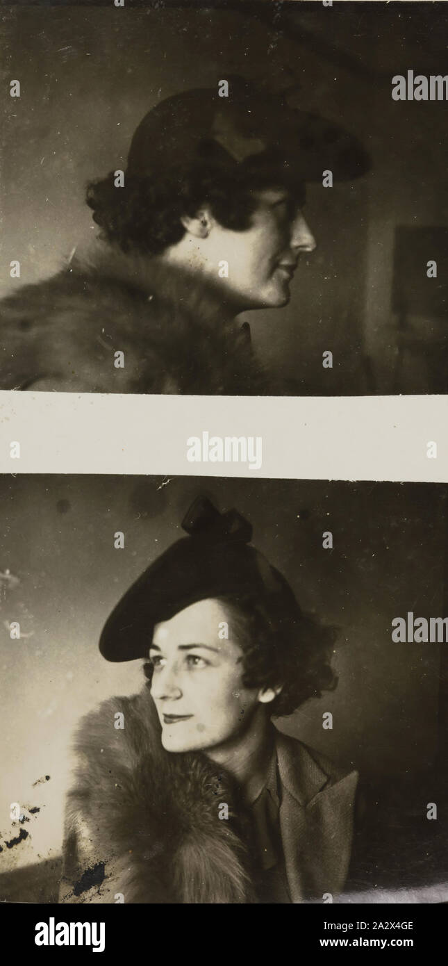 Fotografie - Porträt einer Frau, Victoria, ca. 1930er Jahre, Schwarz-weiß-Bild mit zwei Porträts einer Frau mit Hut und Pelze. im Dezember 1899 und begann eine starke Verbindung mit Lorne Stockfoto