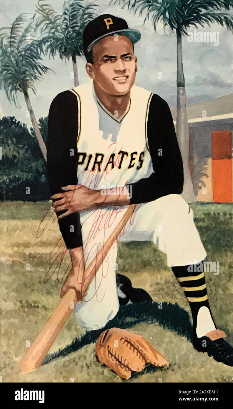 Hall of Fame Baseball spieler Roberto Clemente in künstlerische Portrait mit dem Pittsburgh Portraite ca. 1960er Jahre. Stockfoto