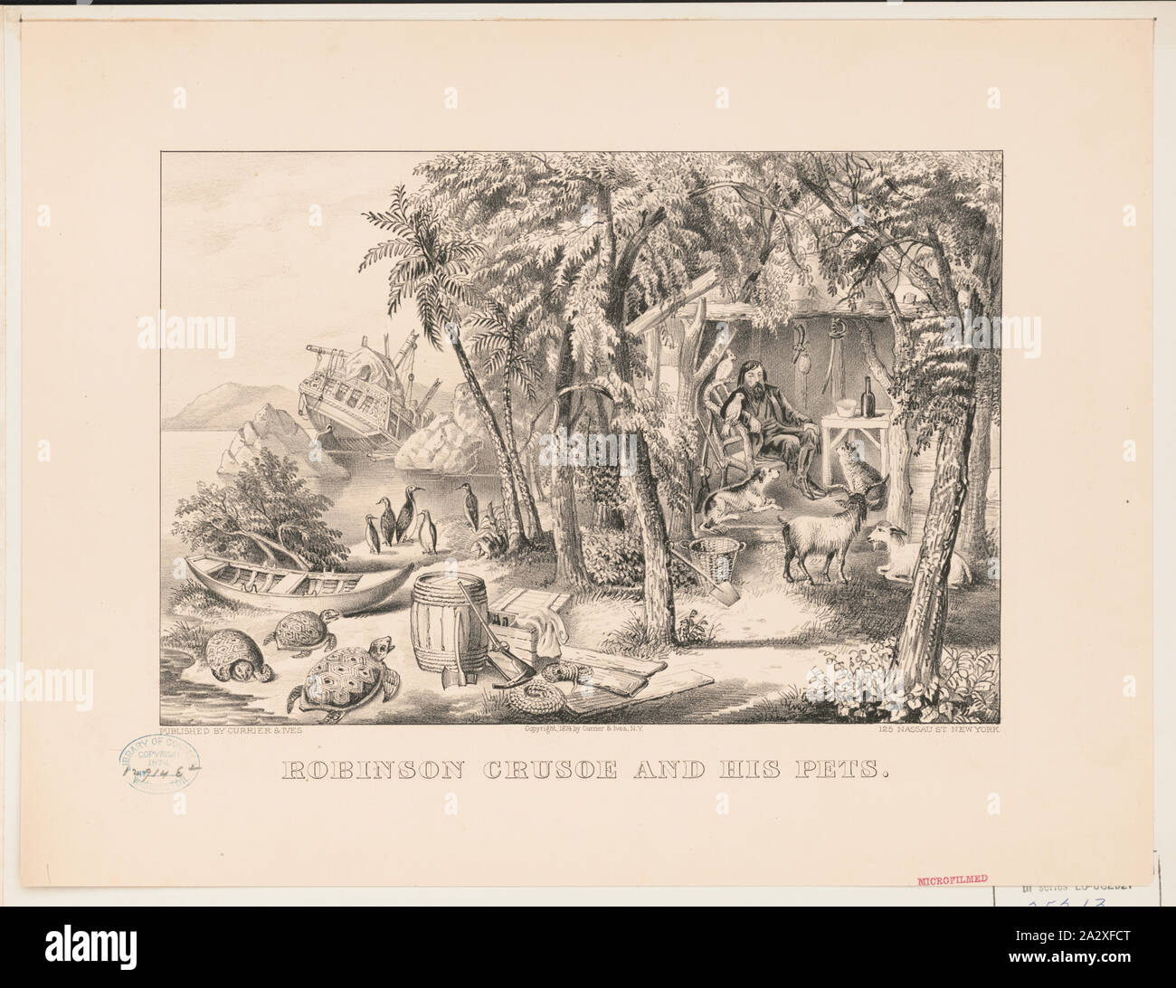 Robinson Crusoe und seine Haustiere Stockfoto