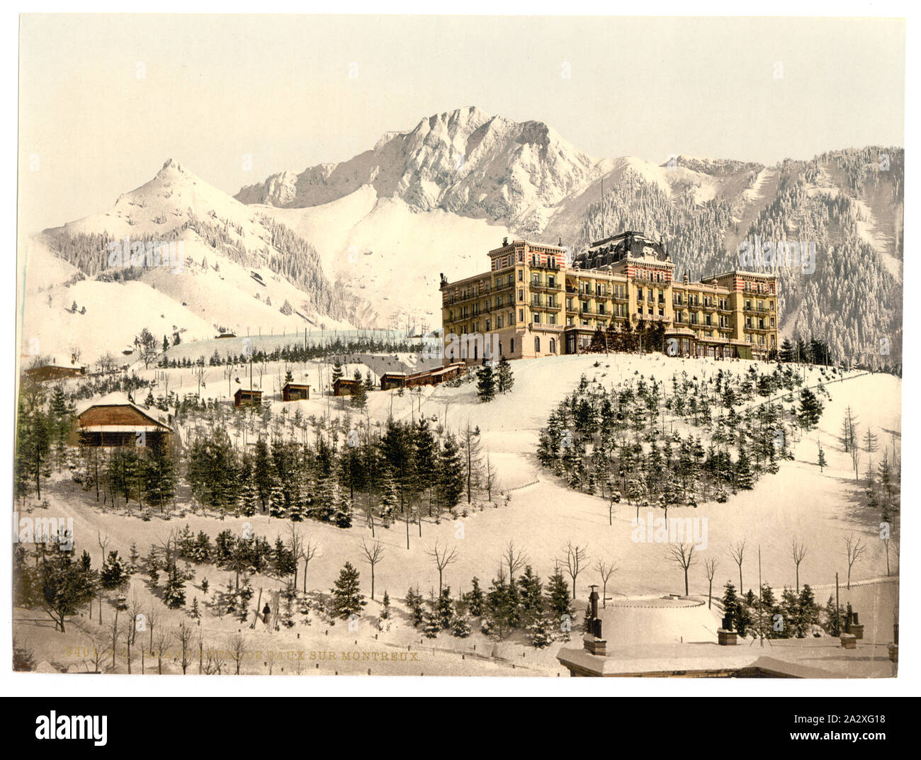 Rochers de Naye und Hotel de Caux, im Winter, Genfer See, Schweiz; Teil: Ansichten der Schweiz in der Photochrom print Collection.; Titel von den Detroit Publishing Co., Katalog J - Ausland abschnitt, Detroit, Mich.: Detroit Publishing Company, 1905.; Drucken. 9401.; Stockfoto
