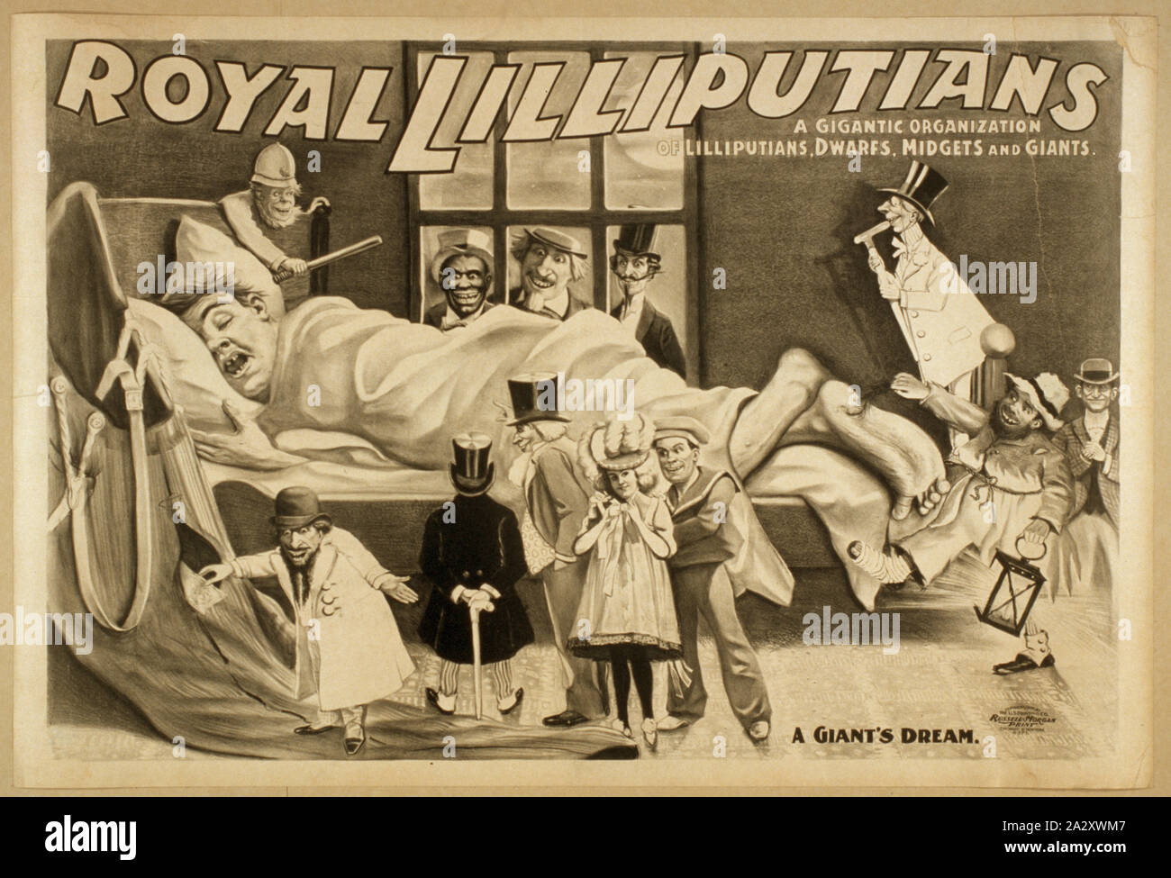 Royal Liliputaner eine gigantische Organisation der Liliputaner, Zwerge, Zwerge und Riesen. Stockfoto