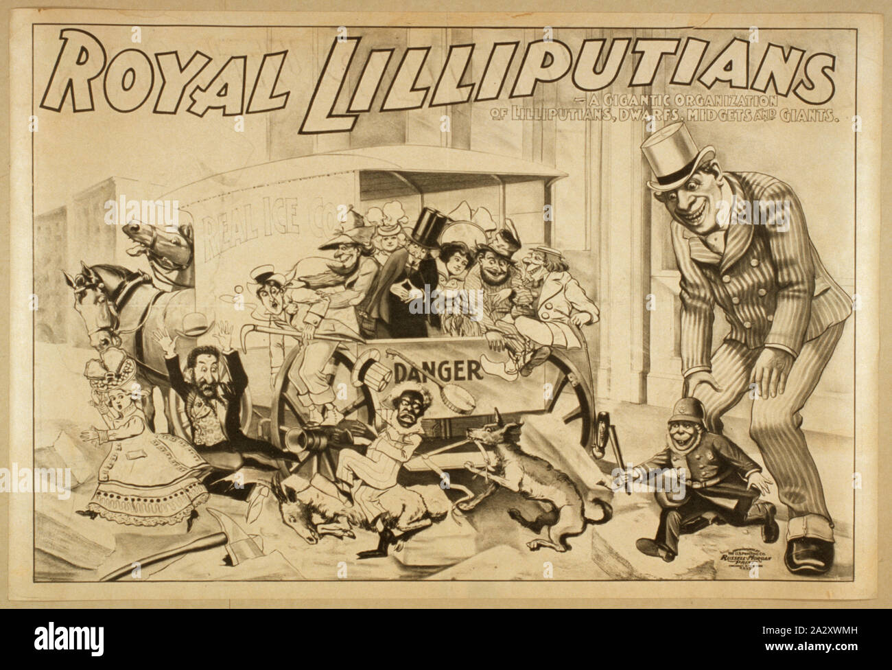 Royal Liliputaner eine gigantische Organisation der Liliputaner, Zwerge, Zwerge und Riesen. Stockfoto