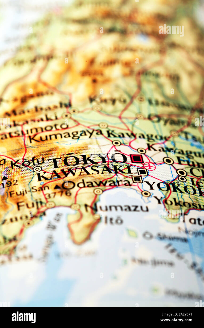 Tokyo Japan, auf Atlas Welt Karte Stockfoto