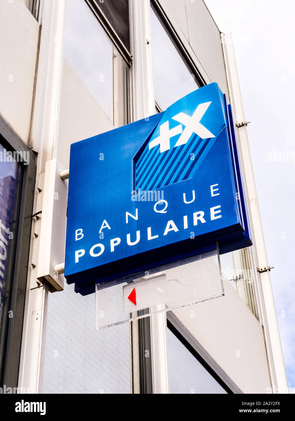 "Banque Populaire" Schild - Frankreich. Stockfoto